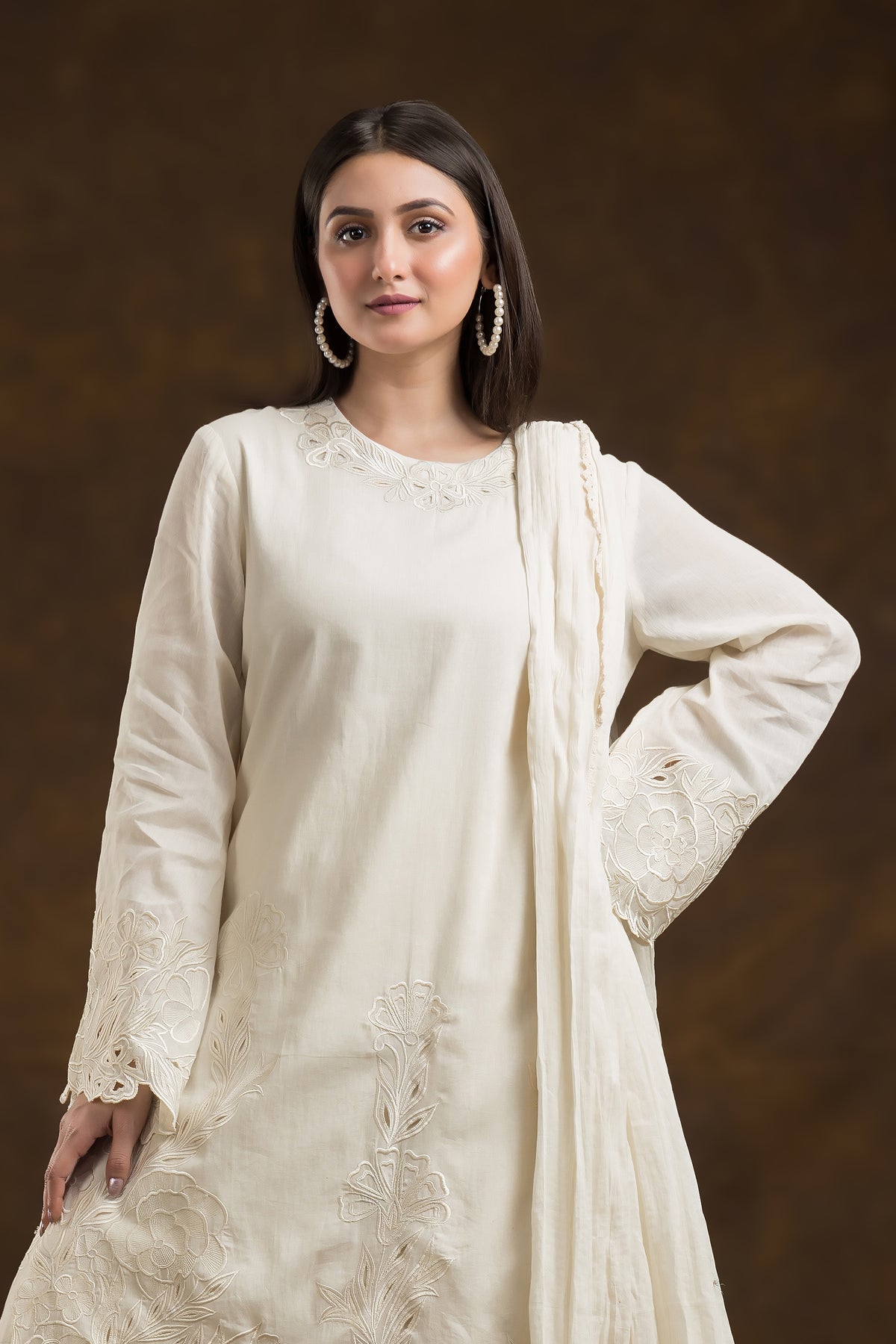 Designer Mulmul Kurta-Skirt-Dupatta Set