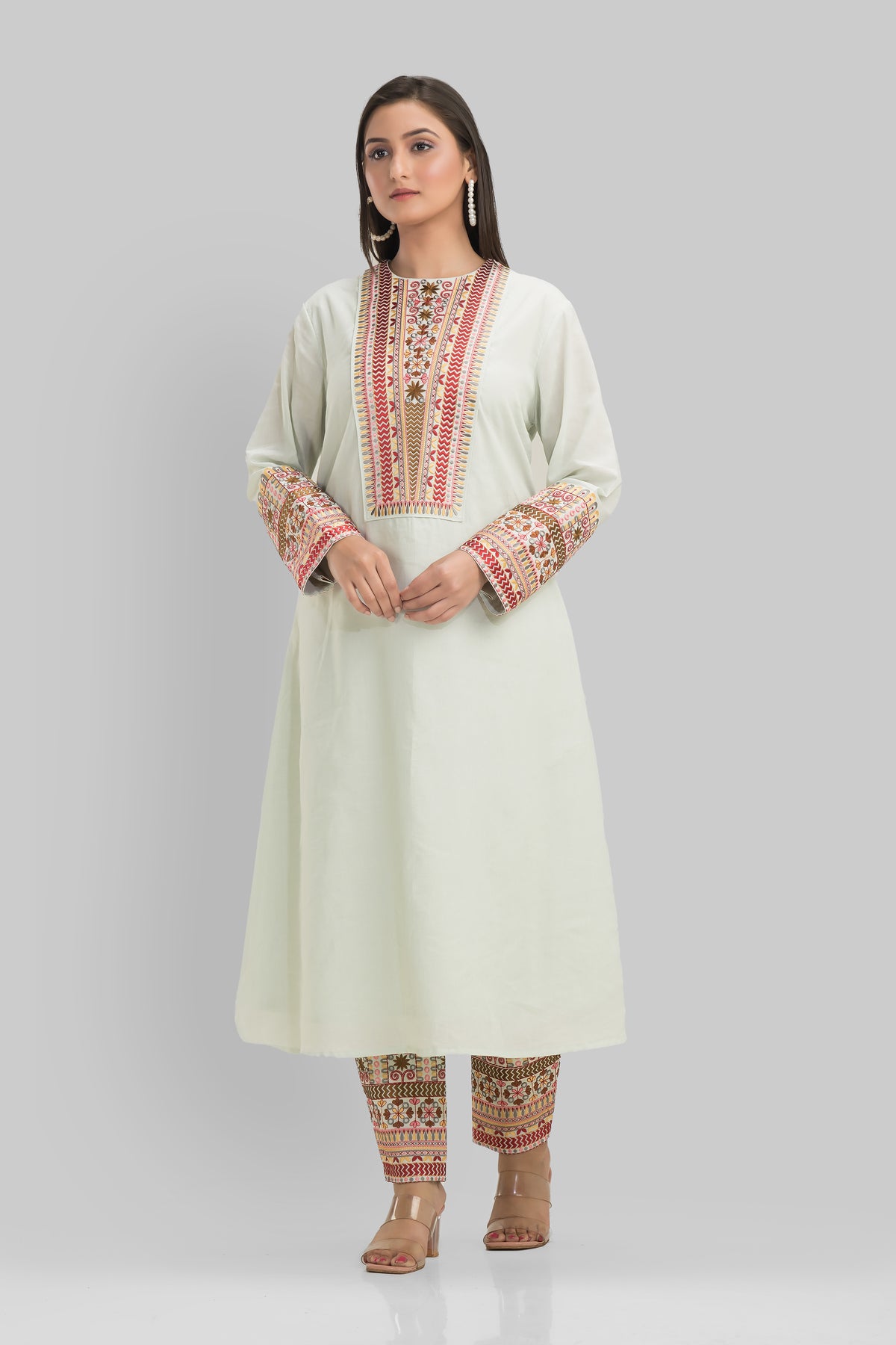 Sacred Suta Embroidered Silk Kurta-Pant Set