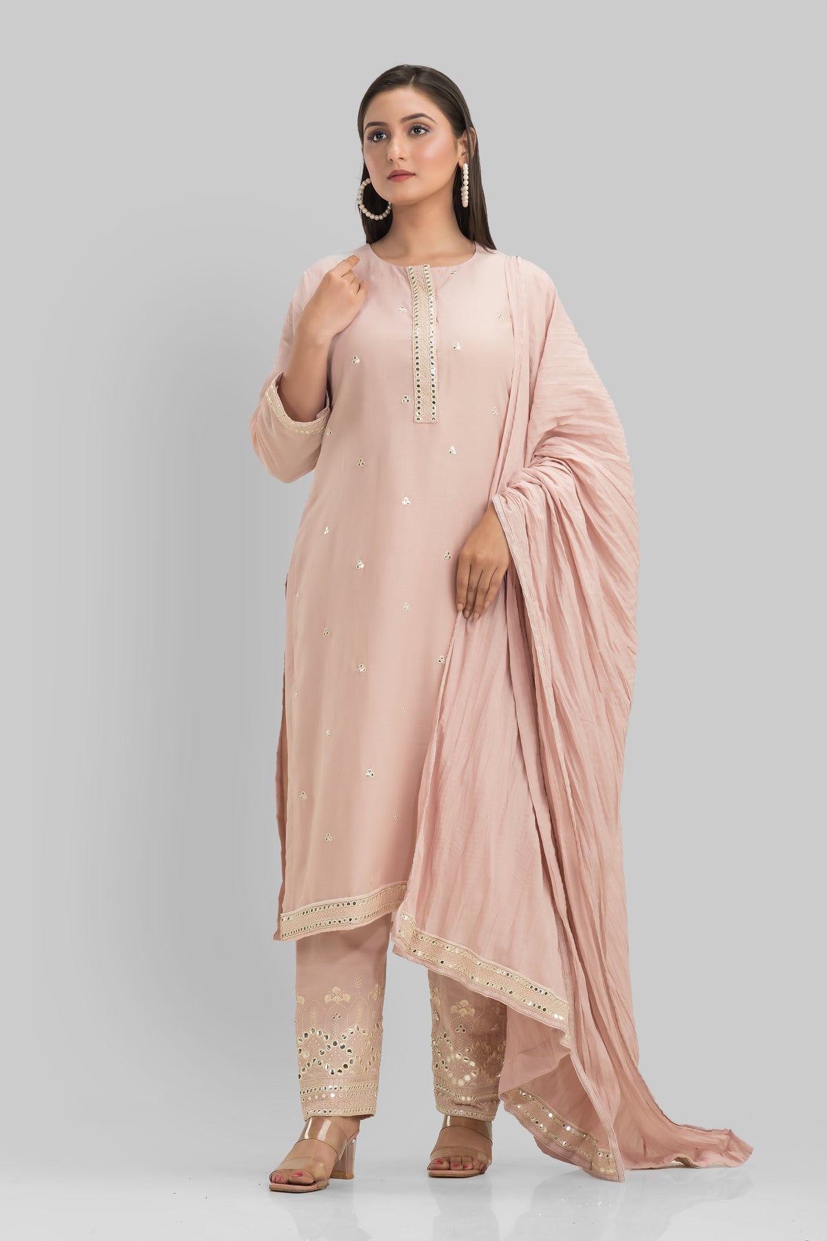 Embroidered Cotton Kurta-Pant-Dupatta Set