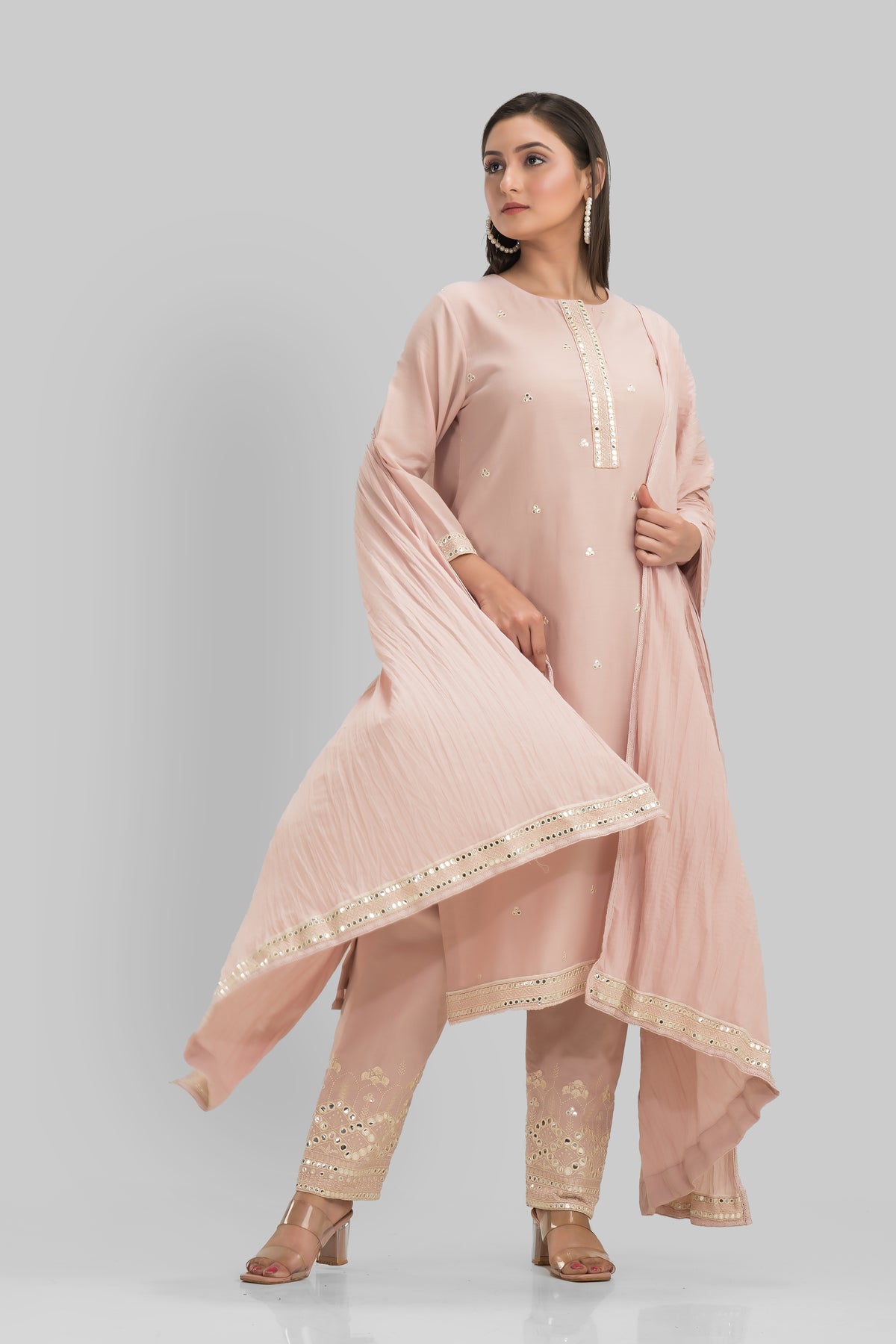 Embroidered Cotton Kurta-Pant-Dupatta Set