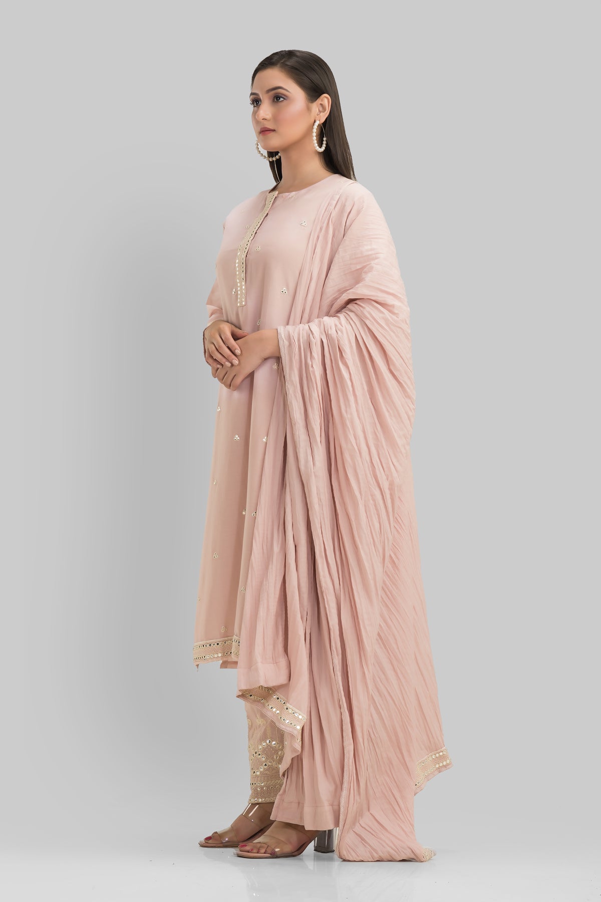 Embroidered Cotton Kurta-Pant-Dupatta Set