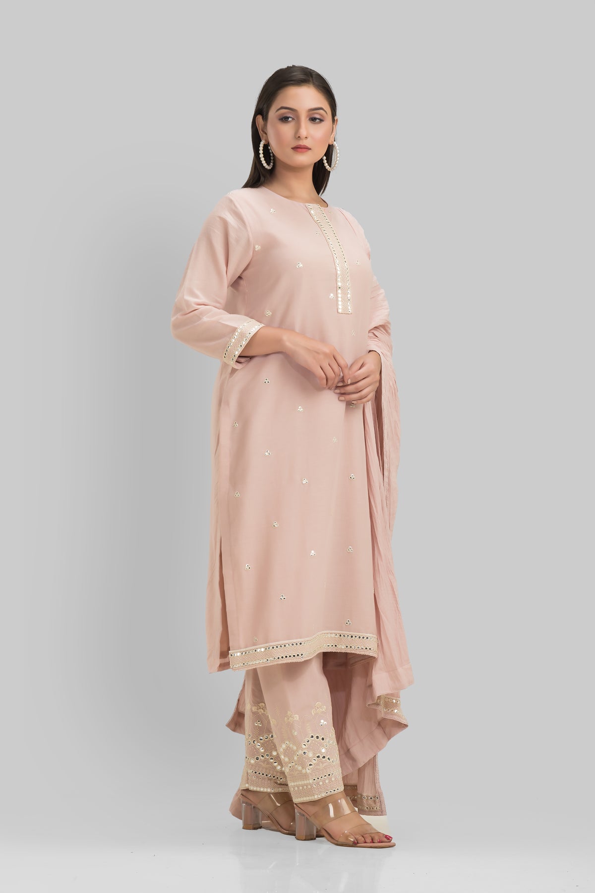 Embroidered Cotton Kurta-Pant-Dupatta Set