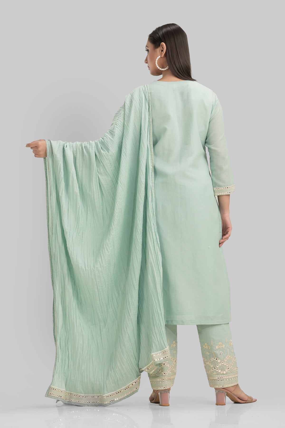 Embroidered Cotton Kurta-Pant-Dupatta Set