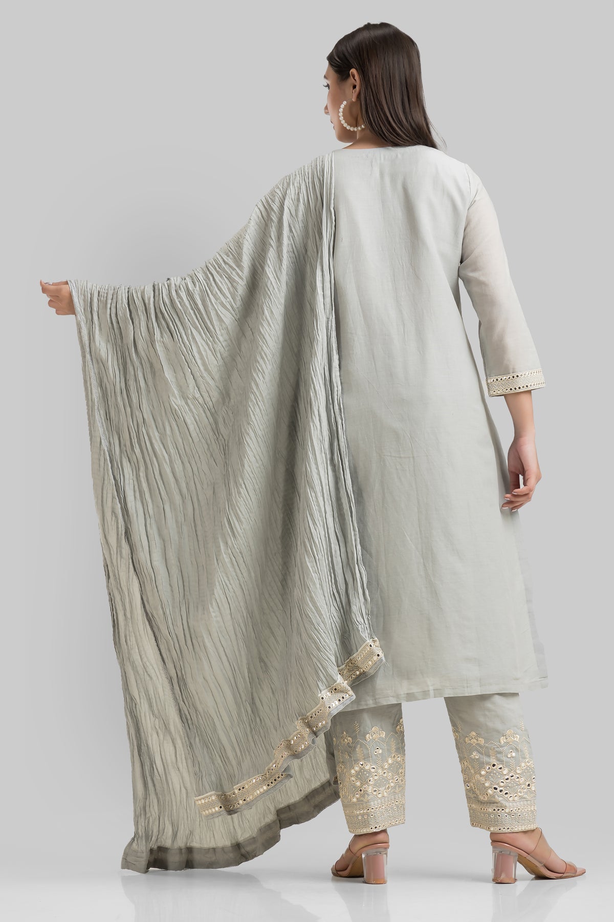 Embroidered Cotton Kurta-Pant-Dupatta Set