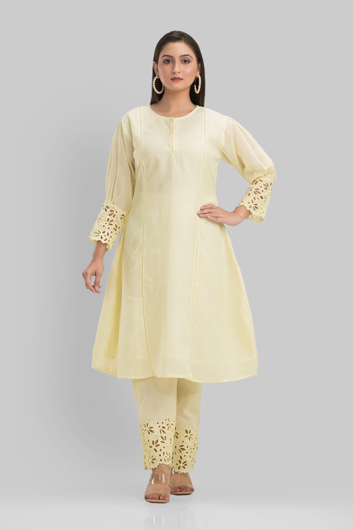 Sacred Suta Embroidered Mulmul Kurta-Pant Set