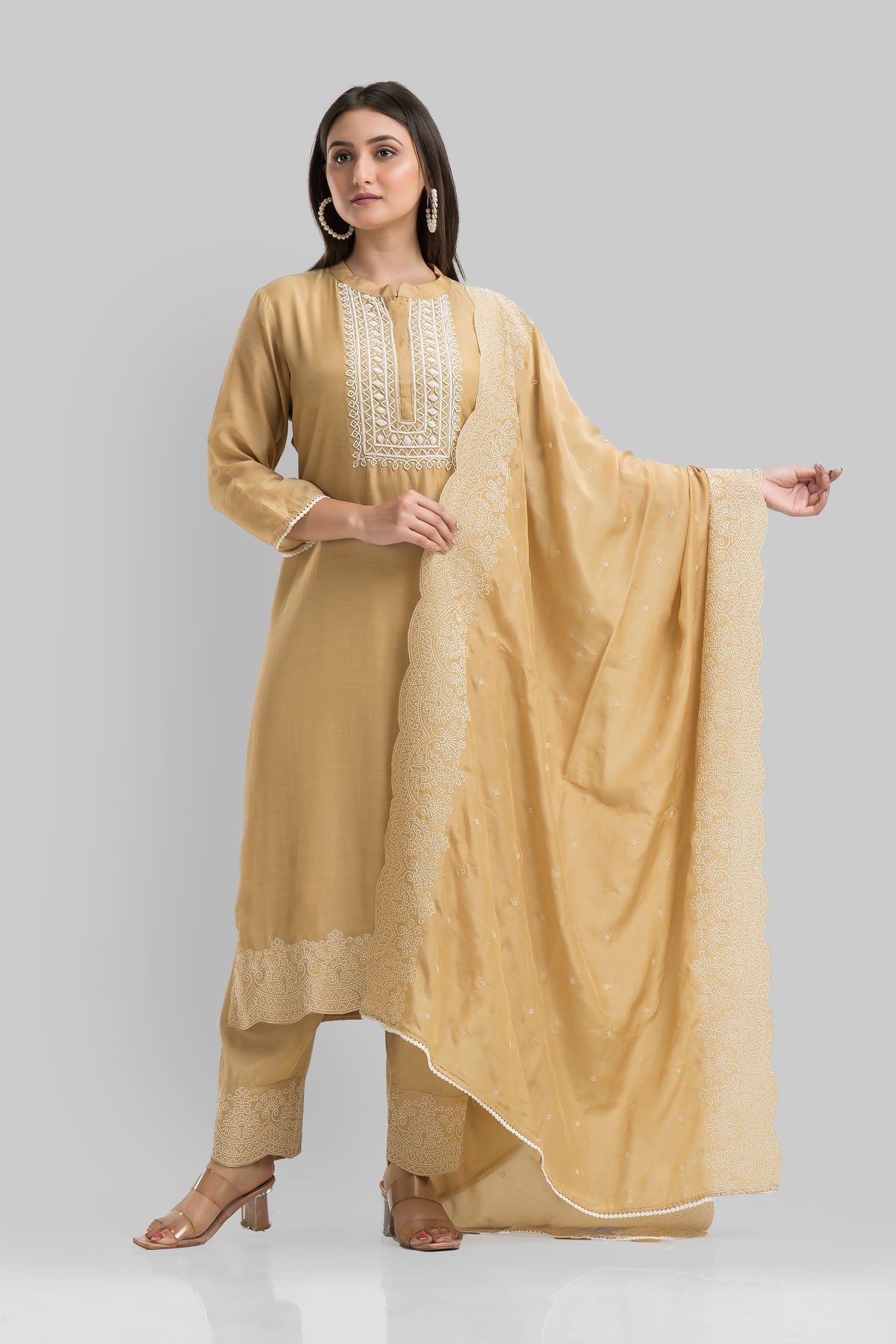 Sacred Suta Designer Silk Kurta-Pant-Dupatta Set