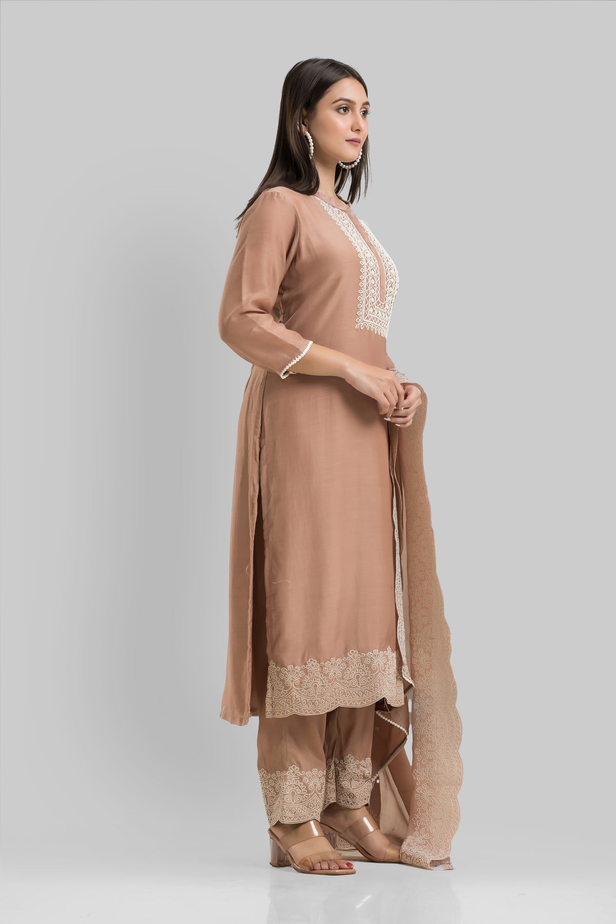 Sacred Suta Designer Silk Kurta-Pant-Dupatta Set