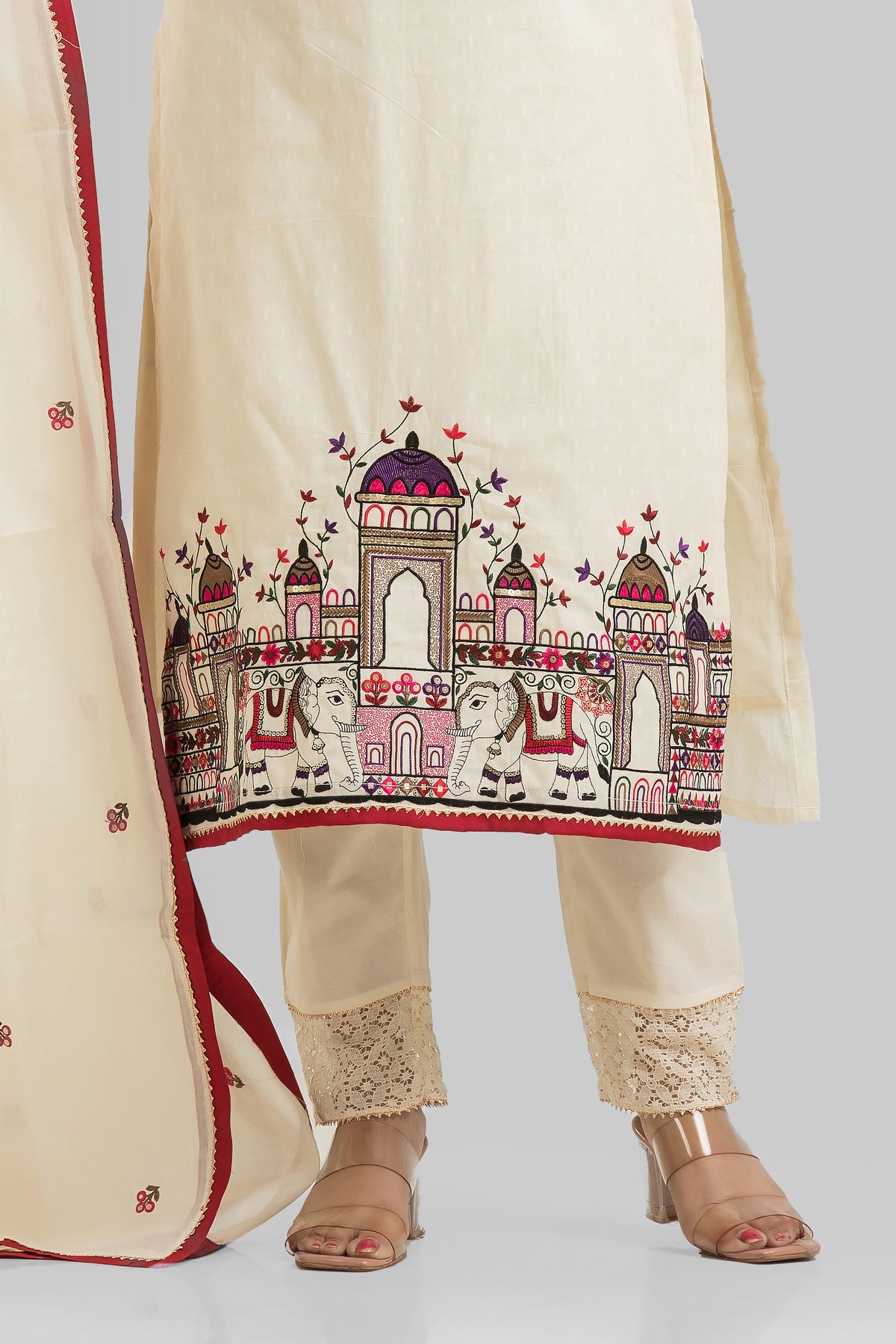 Designer Kora jacquard Kurta-Pant-Dupatta Set