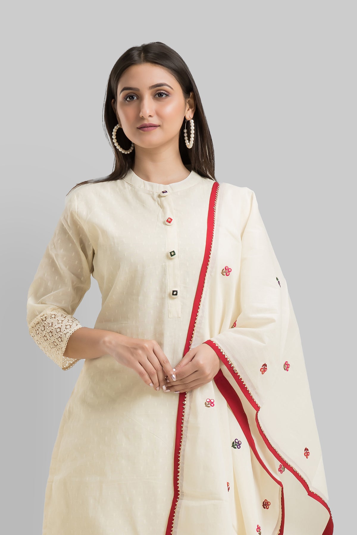 Designer Kora jacquard Kurta-Pant-Dupatta Set