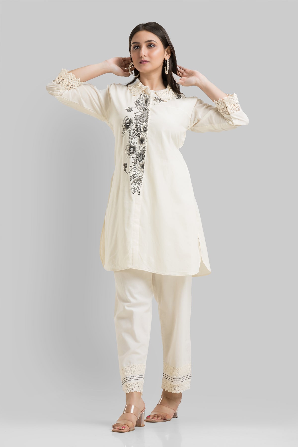 Designer Hand Painted Camric Kurta-Pant Set