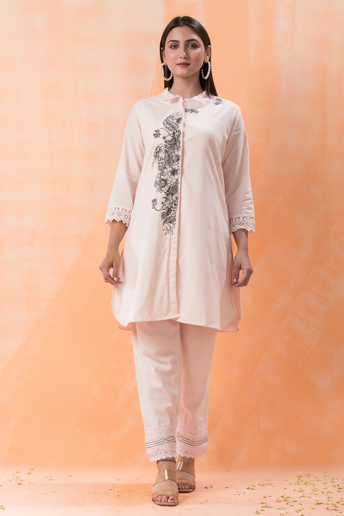 Designer Hand Painted Camric Kurta-Pant Set