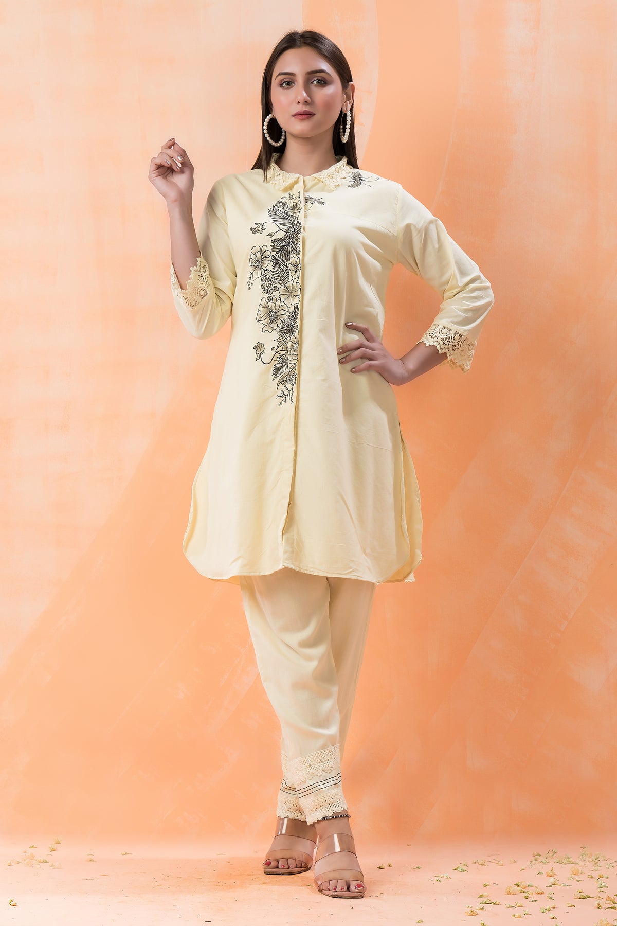 Designer Hand Painted Camric Kurta-Pant Set