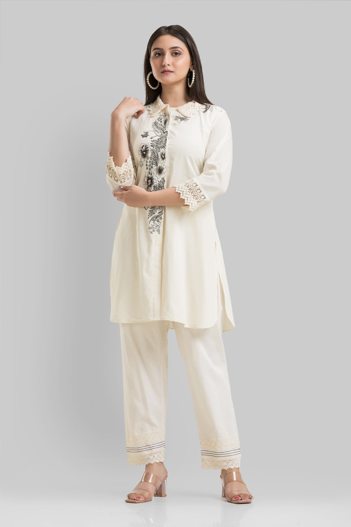 Designer Hand Painted Camric Kurta-Pant Set