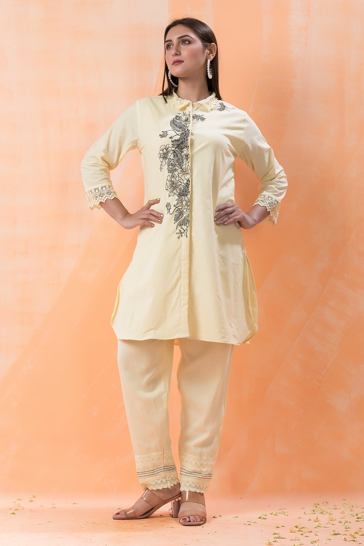 Designer Hand Painted Camric Kurta-Pant Set