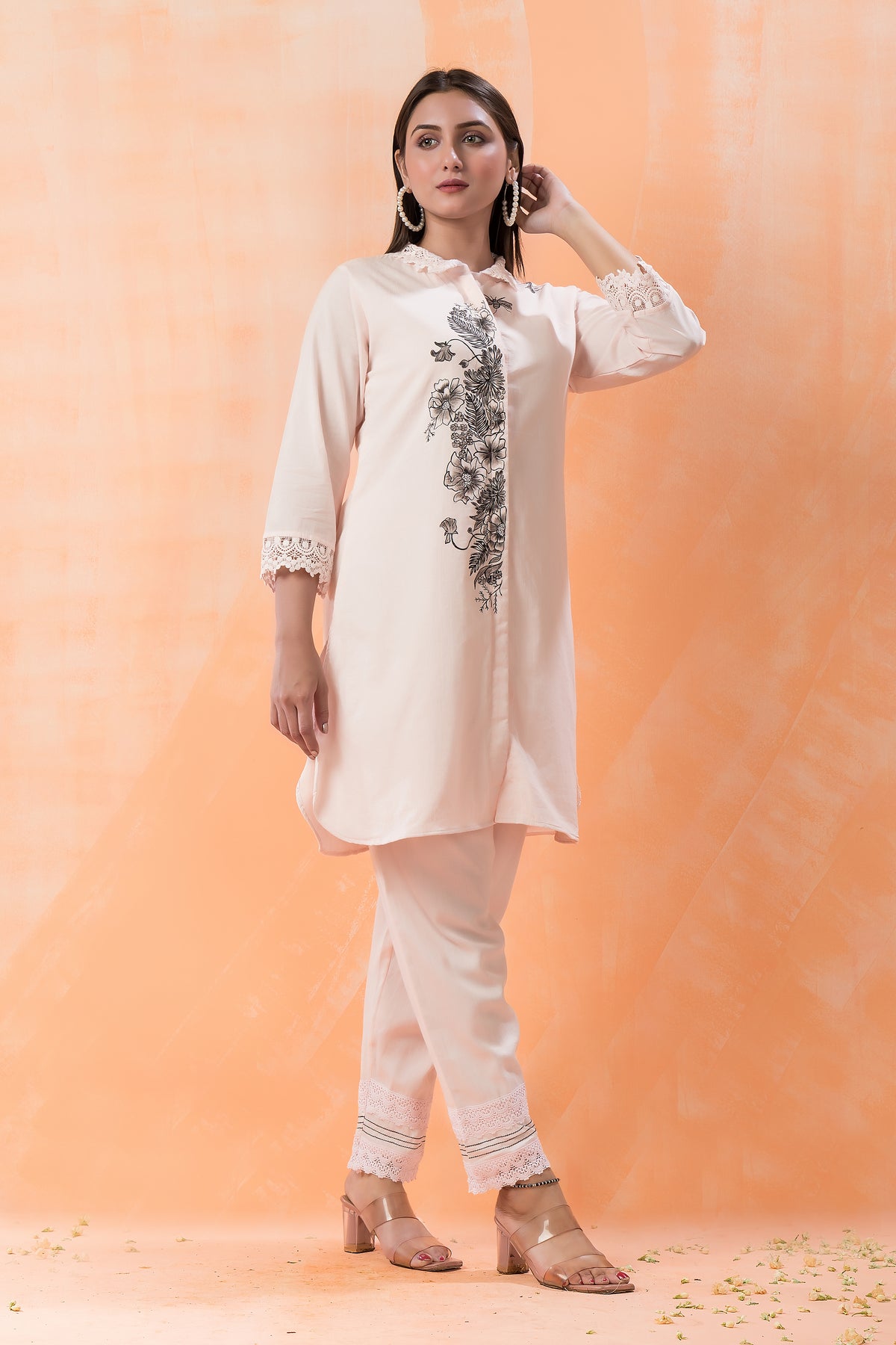 Designer Hand Painted Camric Kurta-Pant Set