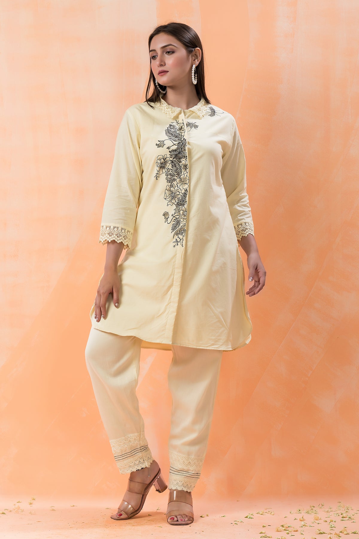 Designer Hand Painted Camric Kurta-Pant Set