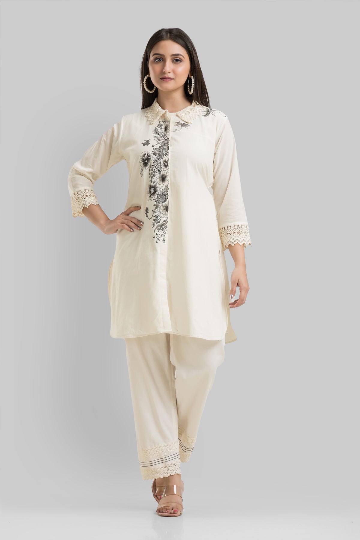 Designer Hand Painted Camric Kurta-Pant Set