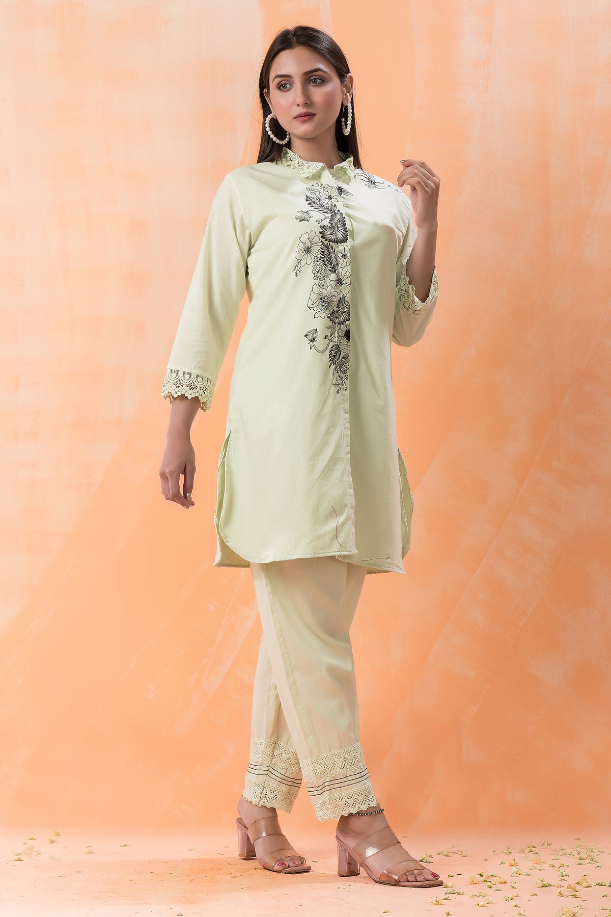 Designer Hand Painted Camric Kurta-Pant Set