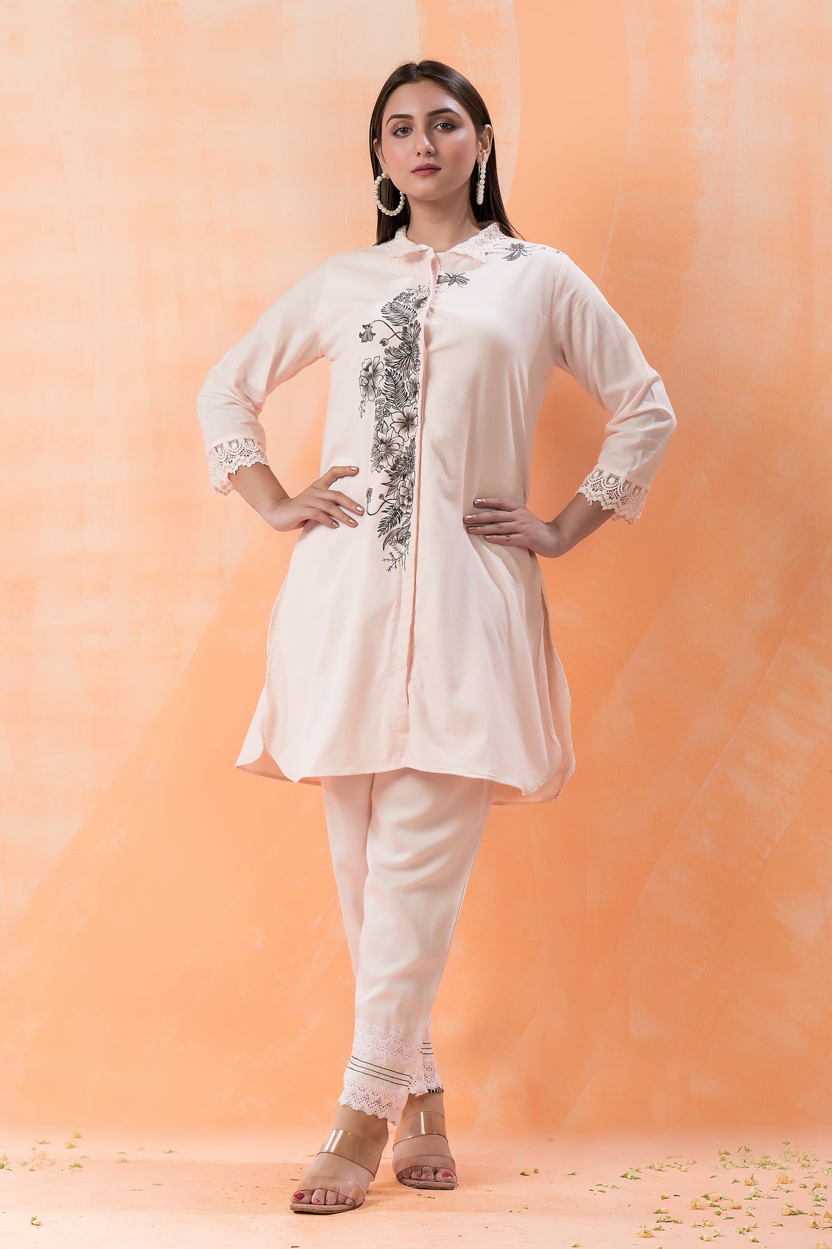 Designer Hand Painted Camric Kurta-Pant Set