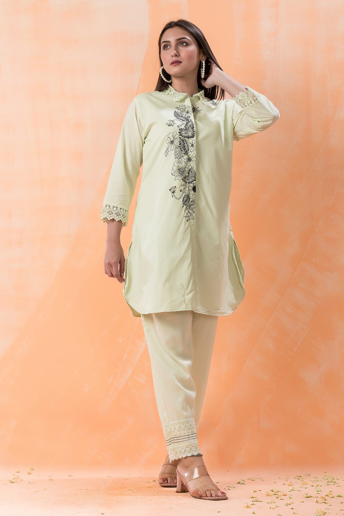 Designer Hand Painted Camric Kurta-Pant Set