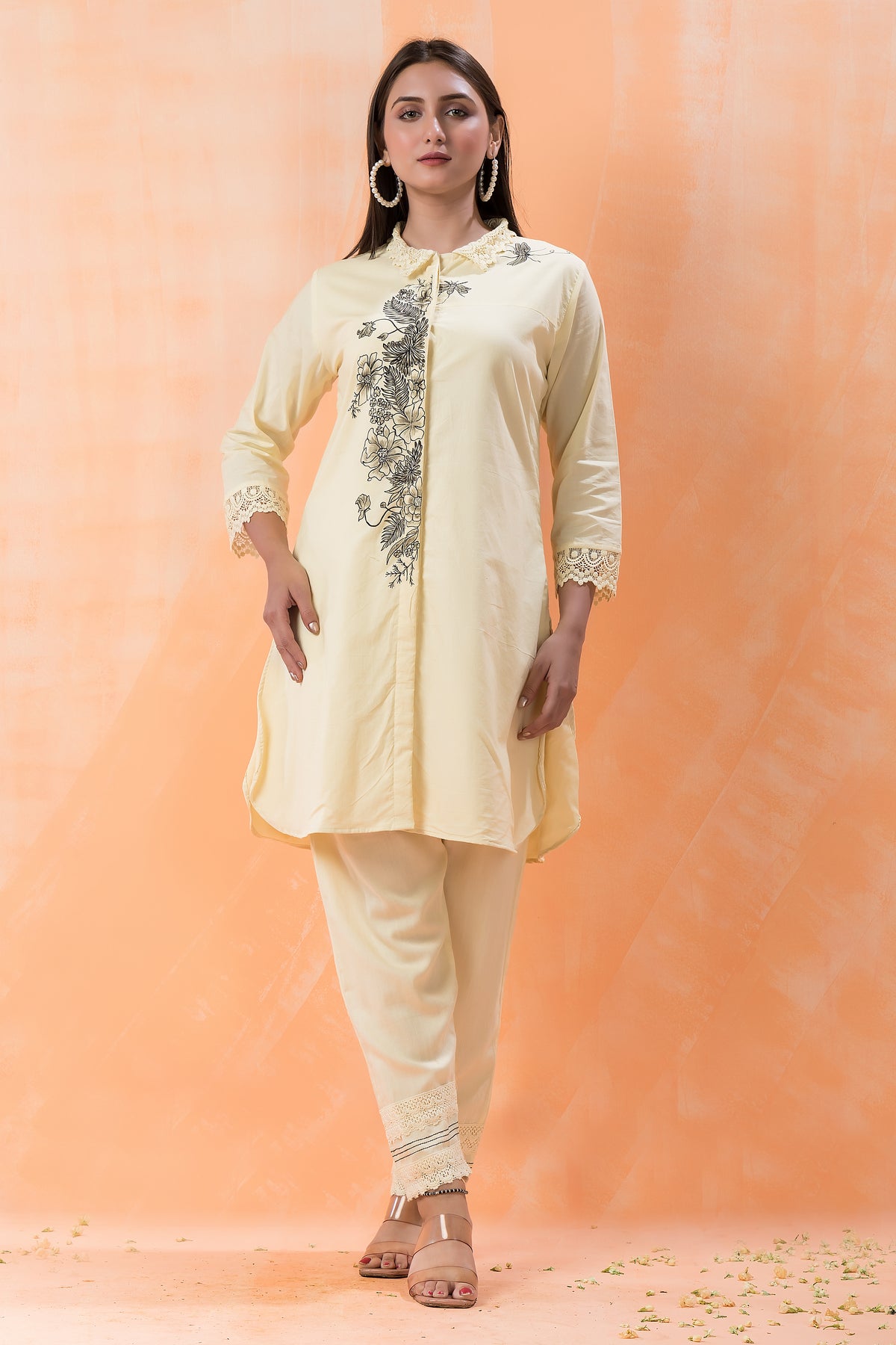 Designer Hand Painted Camric Kurta-Pant Set