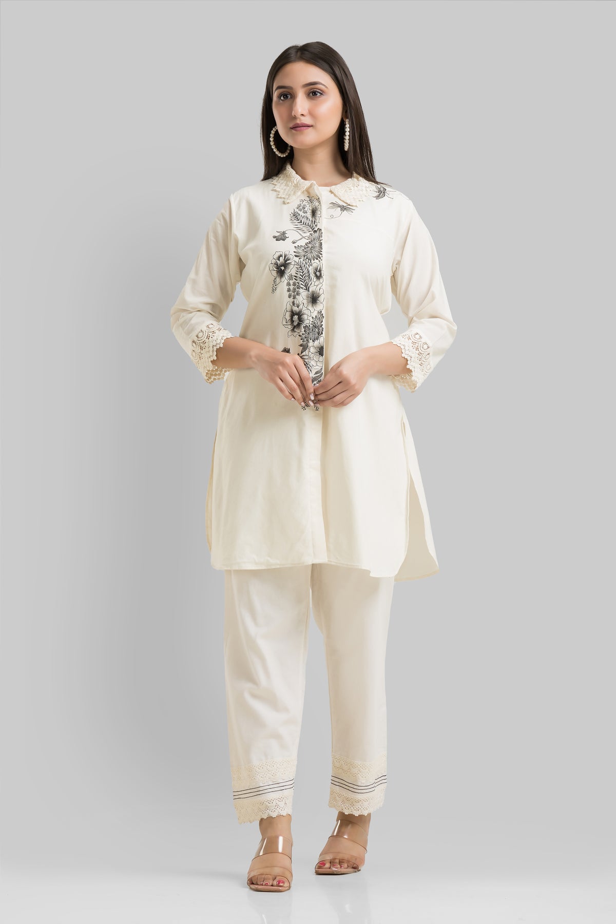 Designer Hand Painted Camric Kurta-Pant Set