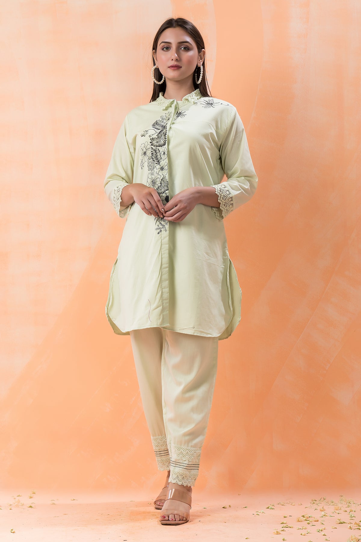 Designer Hand Painted Camric Kurta-Pant Set