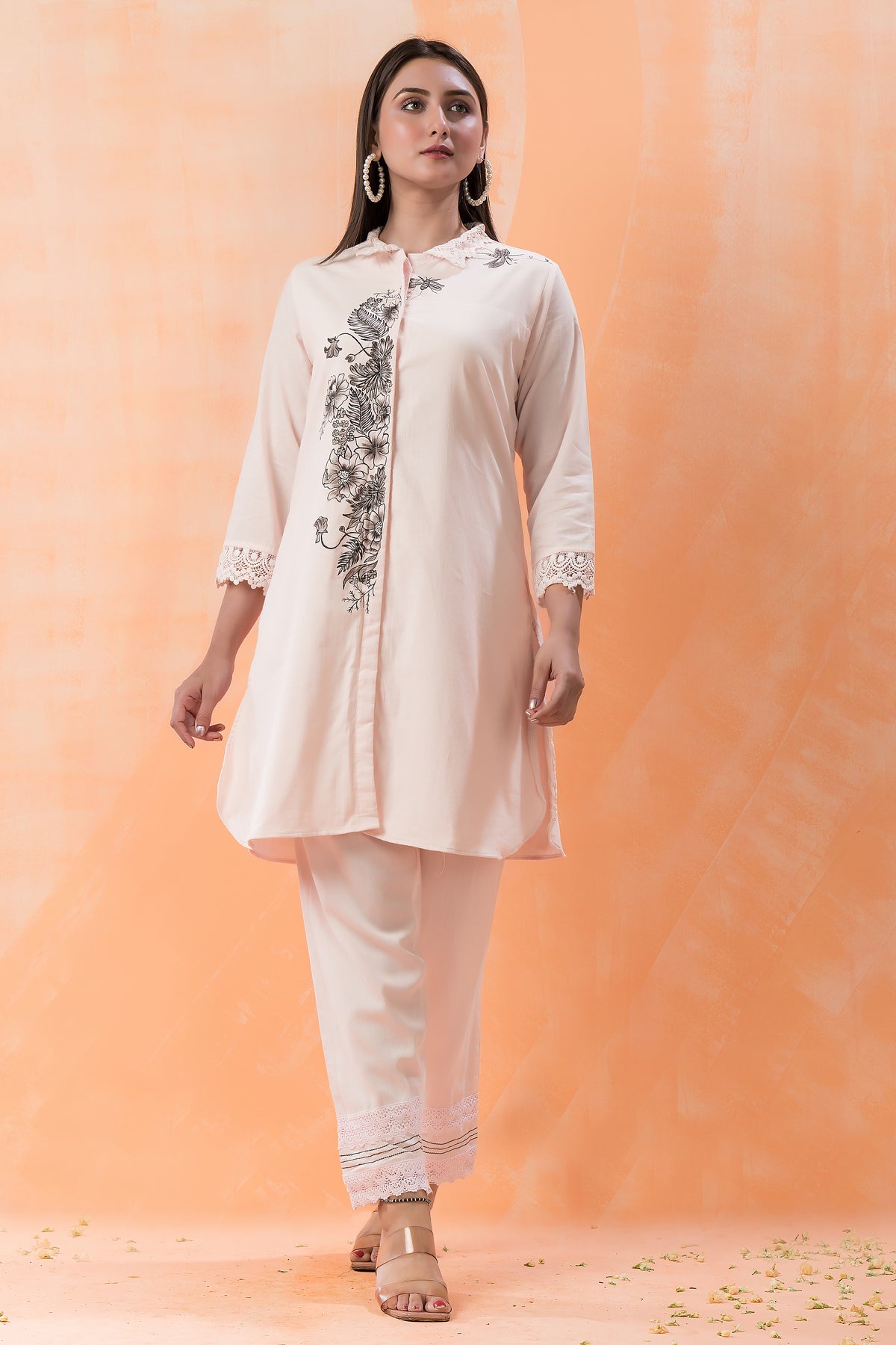 Designer Hand Painted Camric Kurta-Pant Set