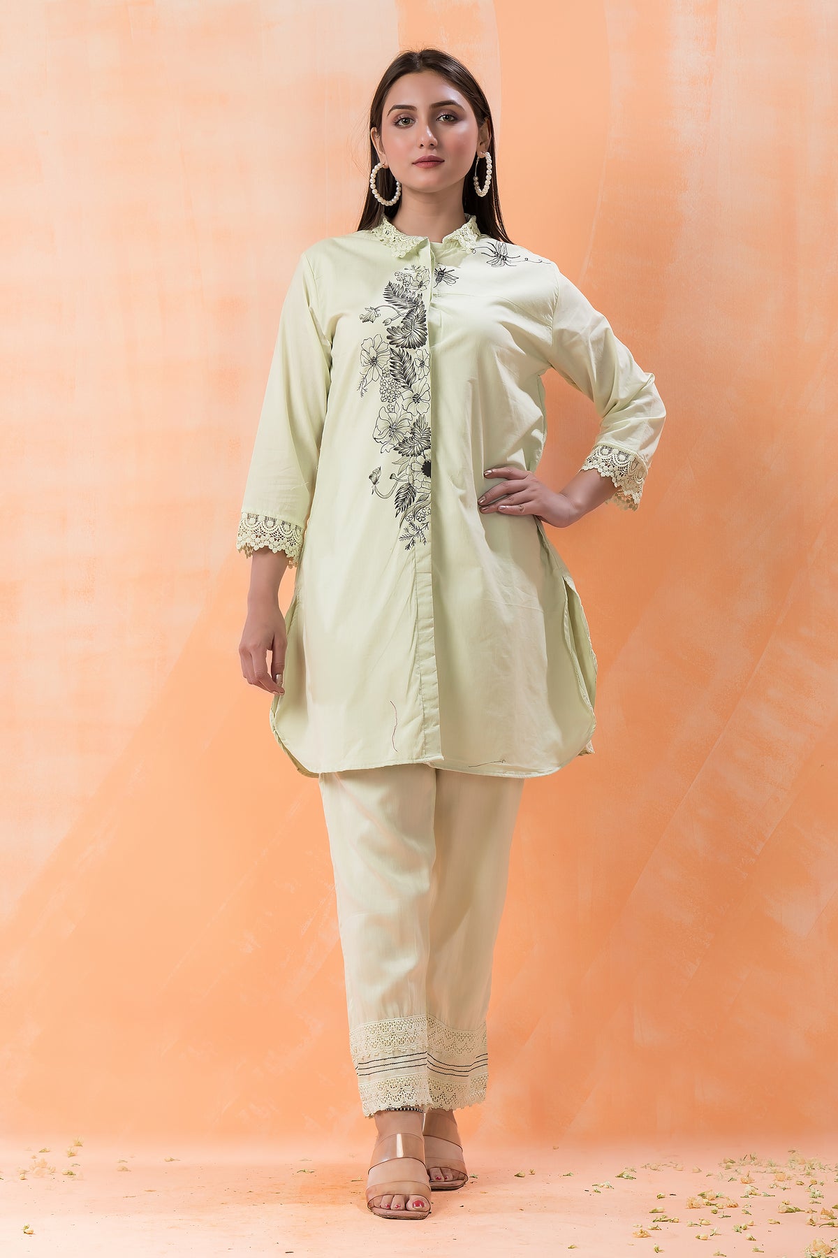 Designer Hand Painted Camric Kurta-Pant Set