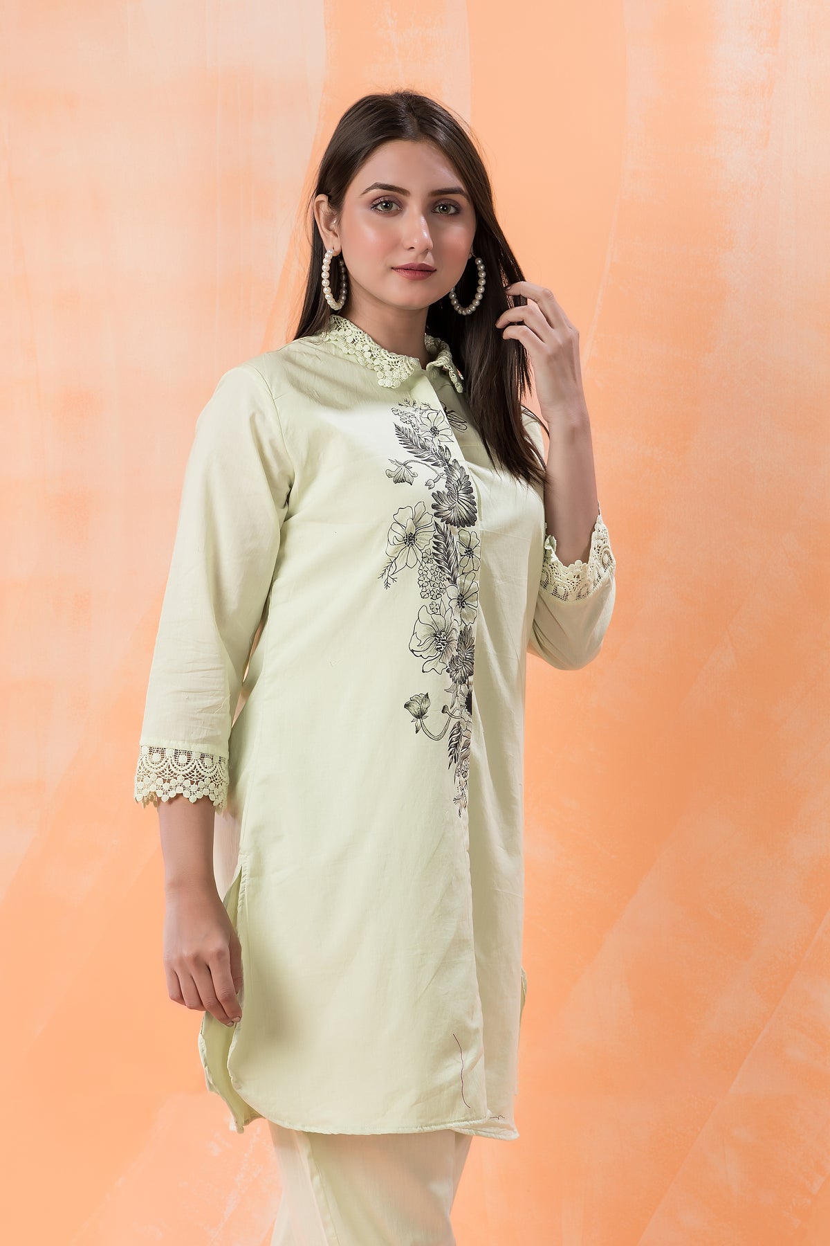 Designer Hand Painted Camric Kurta-Pant Set