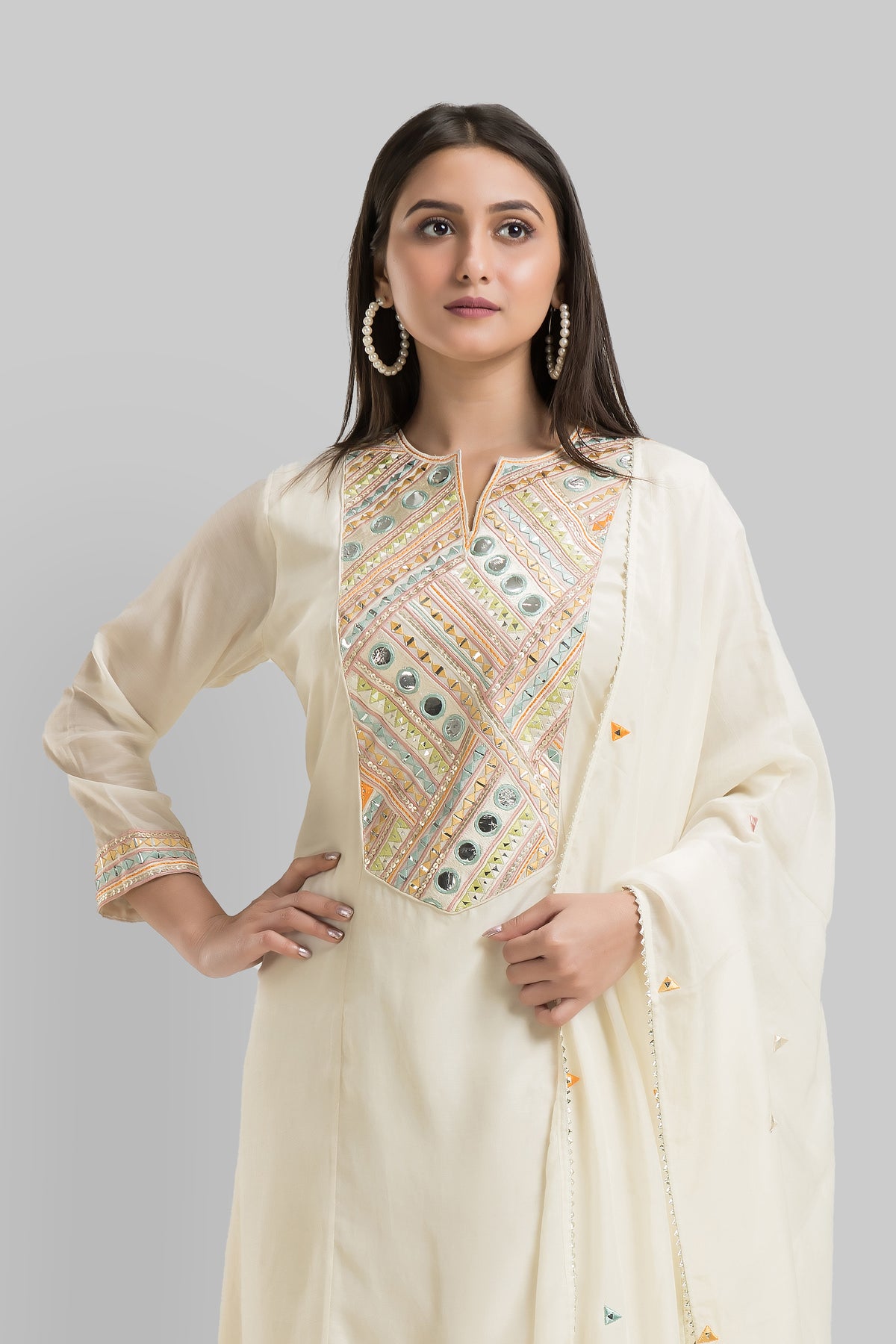 Sacred Suta Designer Cotton Kurta-Pant-Dupatta Set