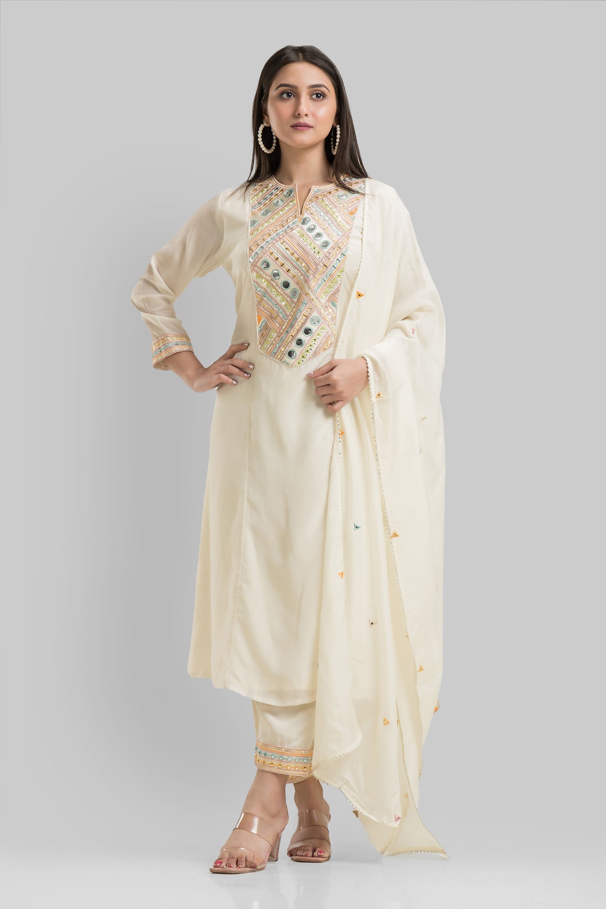 Sacred Suta Designer Cotton Kurta-Pant-Dupatta Set