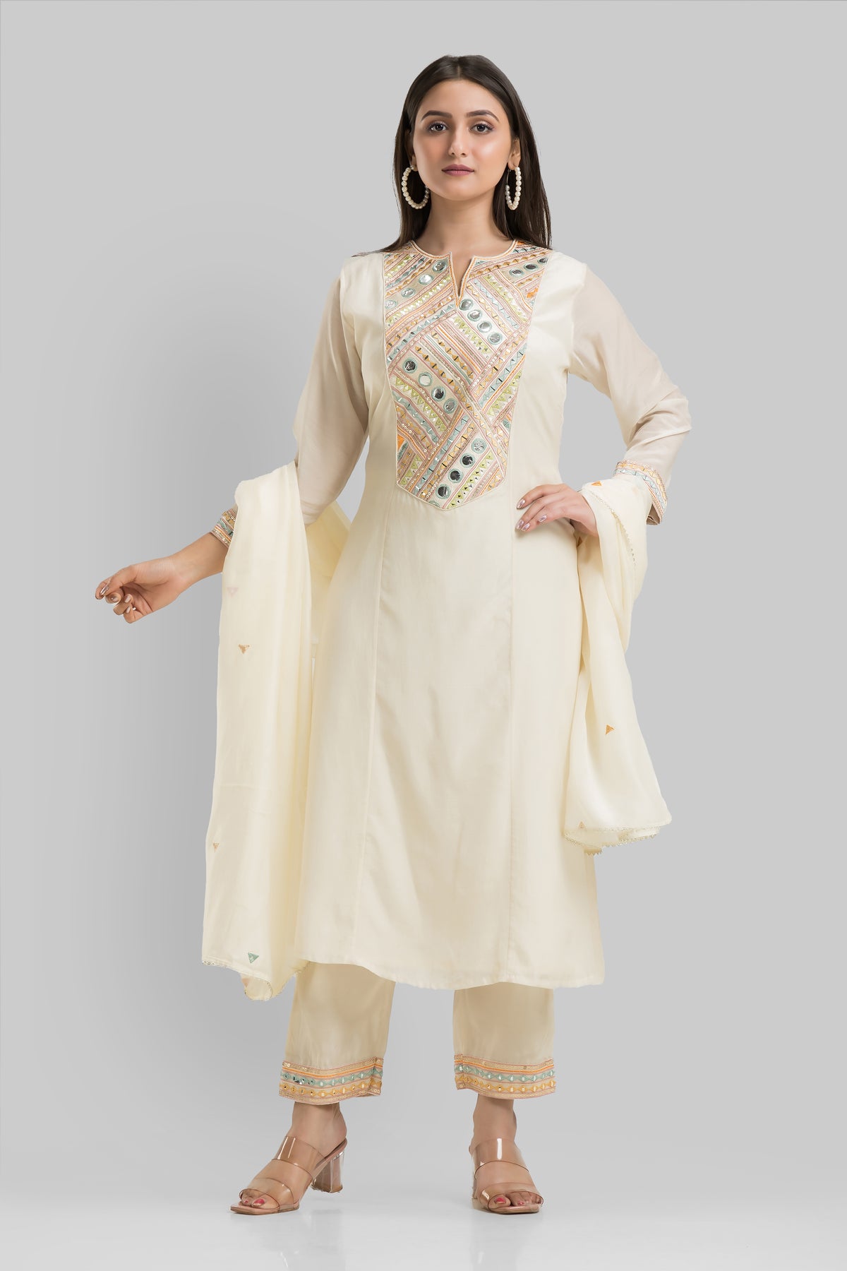 Sacred Suta Designer Cotton Kurta-Pant-Dupatta Set