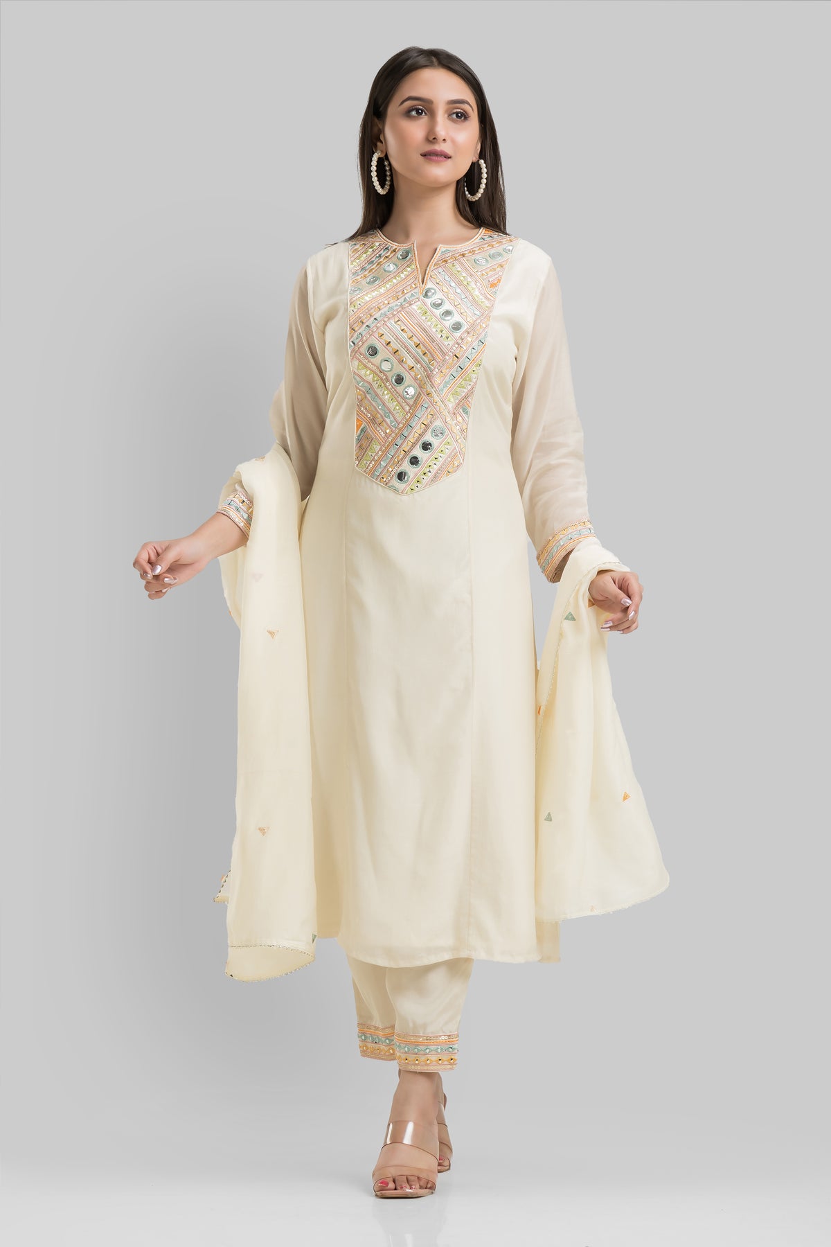 Sacred Suta Designer Cotton Kurta-Pant-Dupatta Set