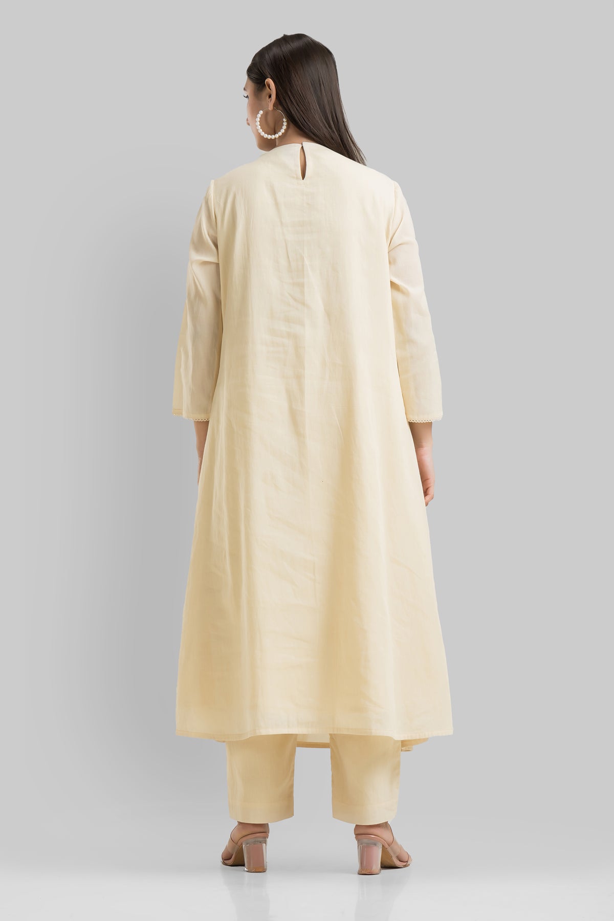 Designer Mulmul Kurta Pant Set with Jacket