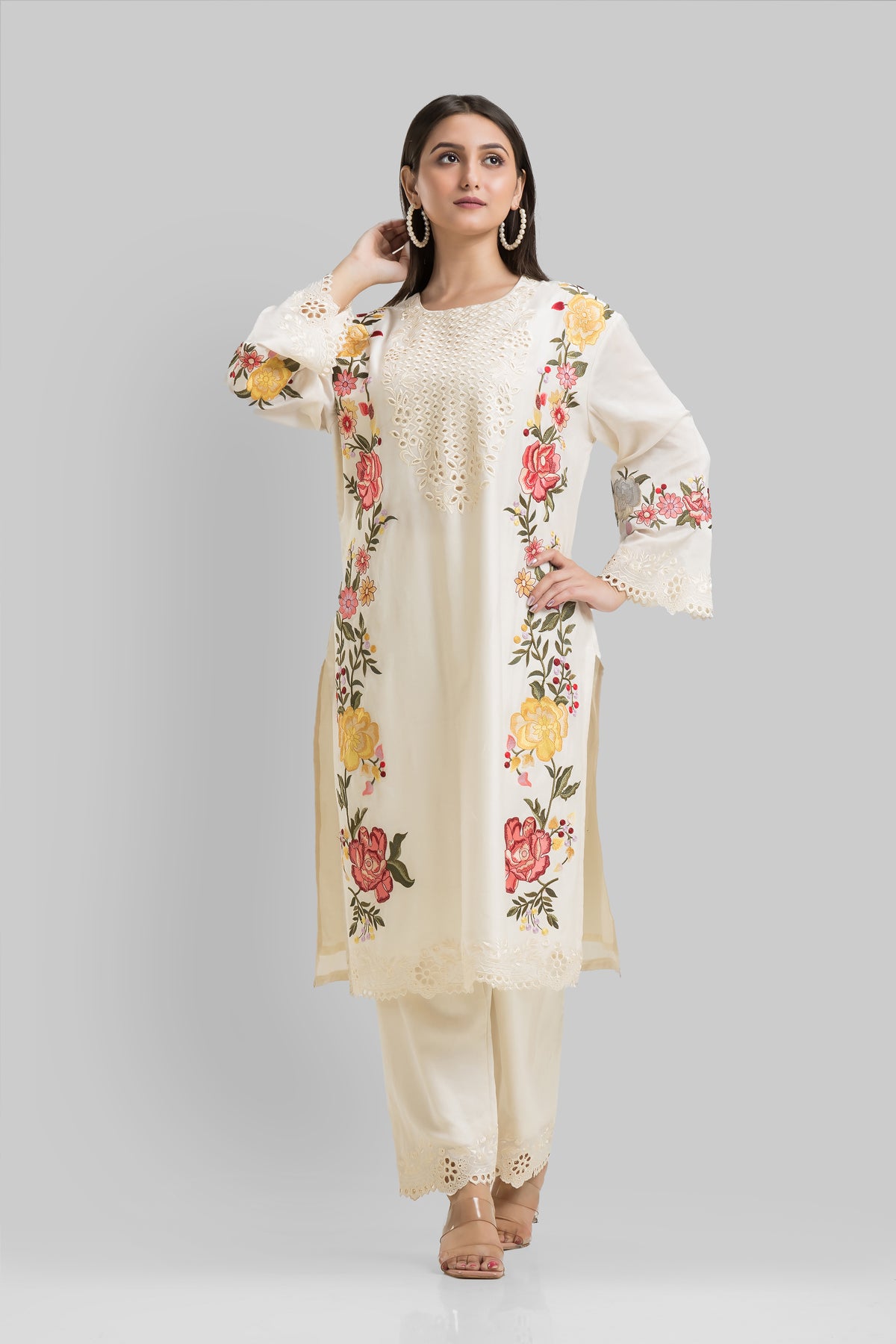 Designer Chanderi Kurta Pant Set