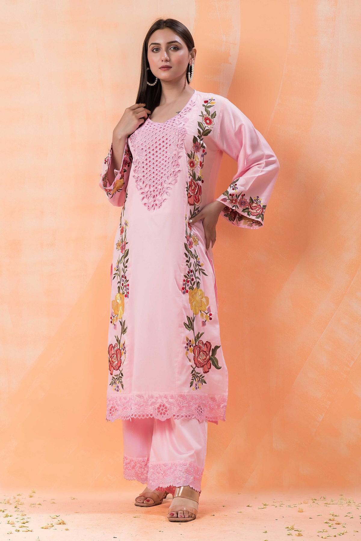 Embroidered Cotton Kurta-Pant Set