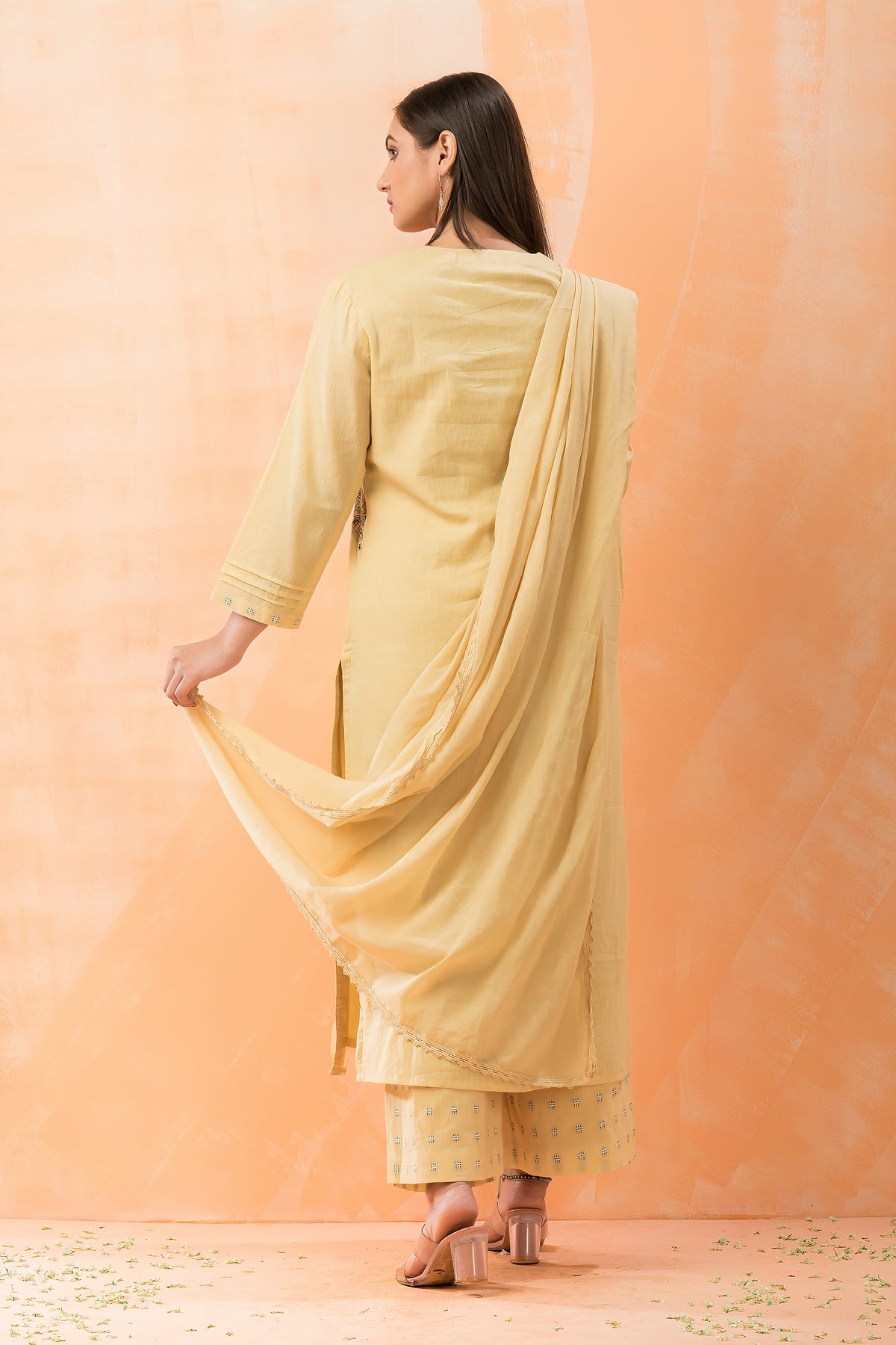 Hand Painted Kurti with jacquard Pant and Dupatta