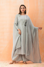 Hand Painted Kurti with jacquard Pant and Dupatta