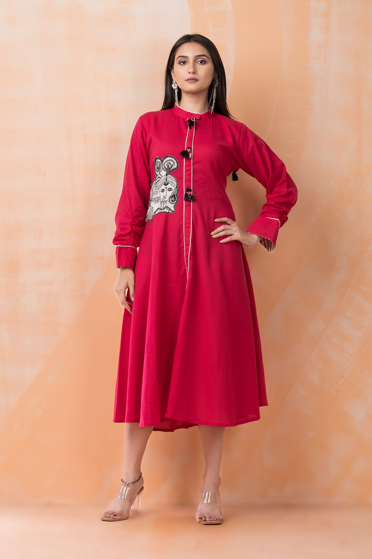 Sacred Suta Cotton Frock with Hand-painted Applique work