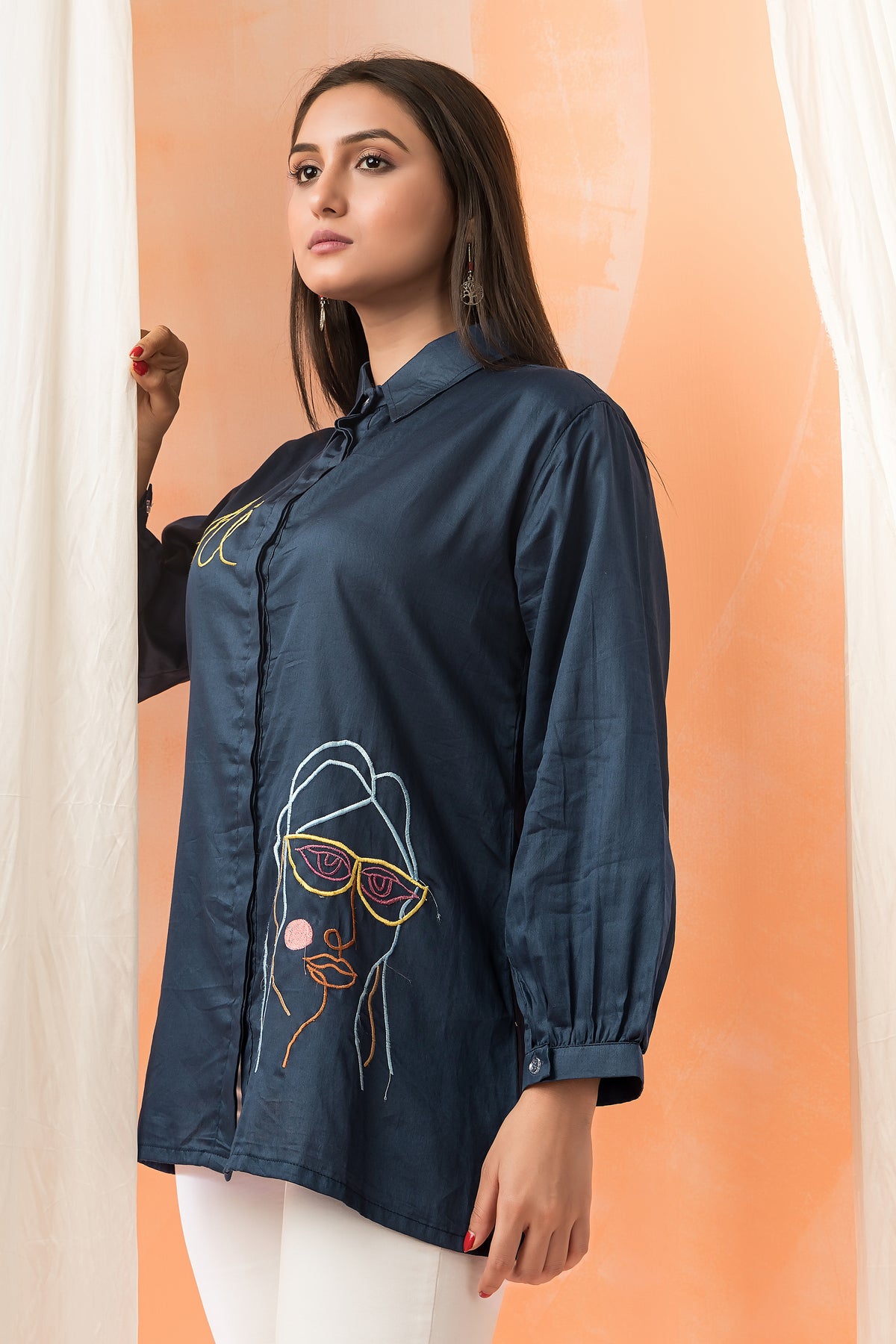 Sacred Suta Embroidered Shirt Collar Top