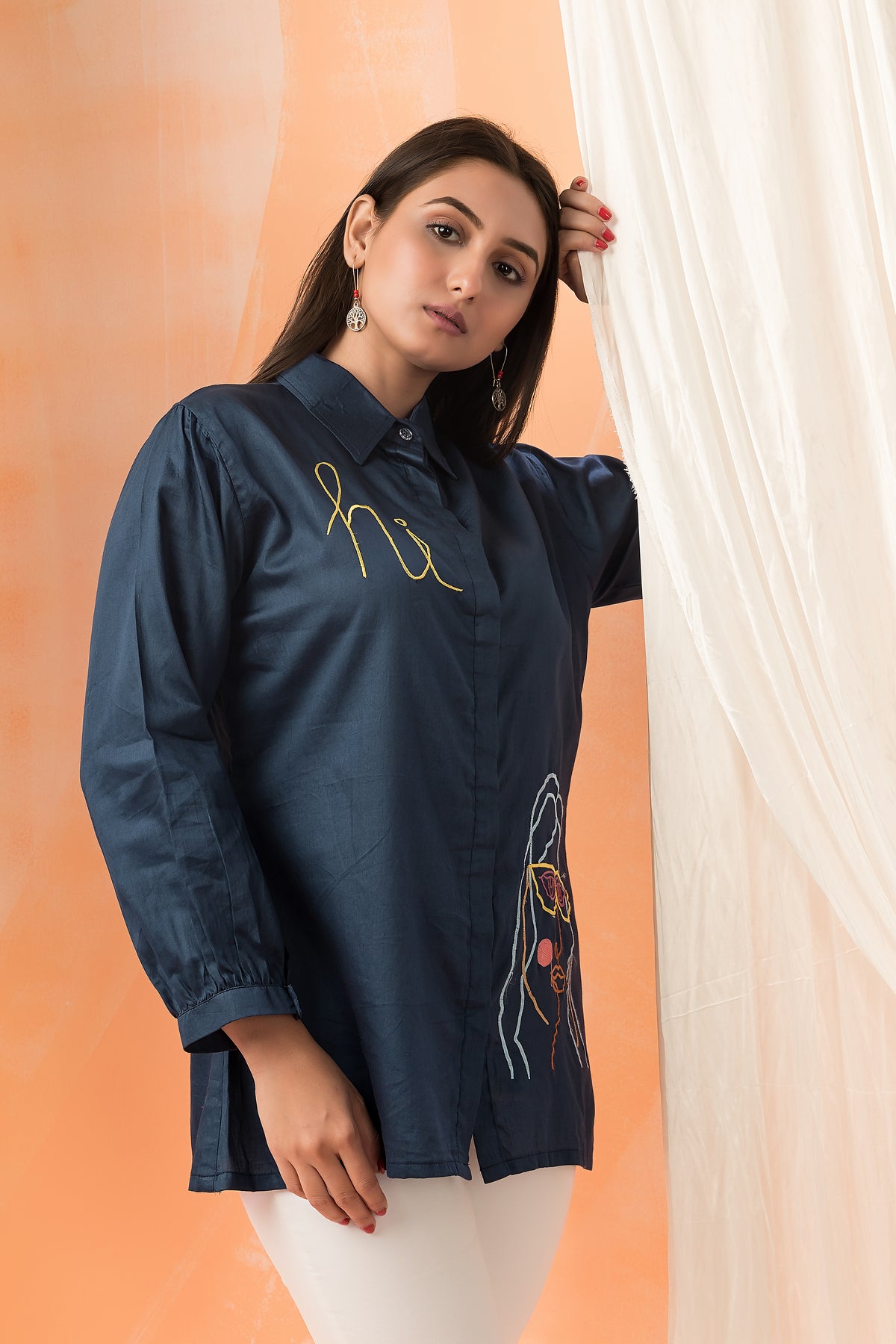 Sacred Suta Embroidered Shirt Collar Top