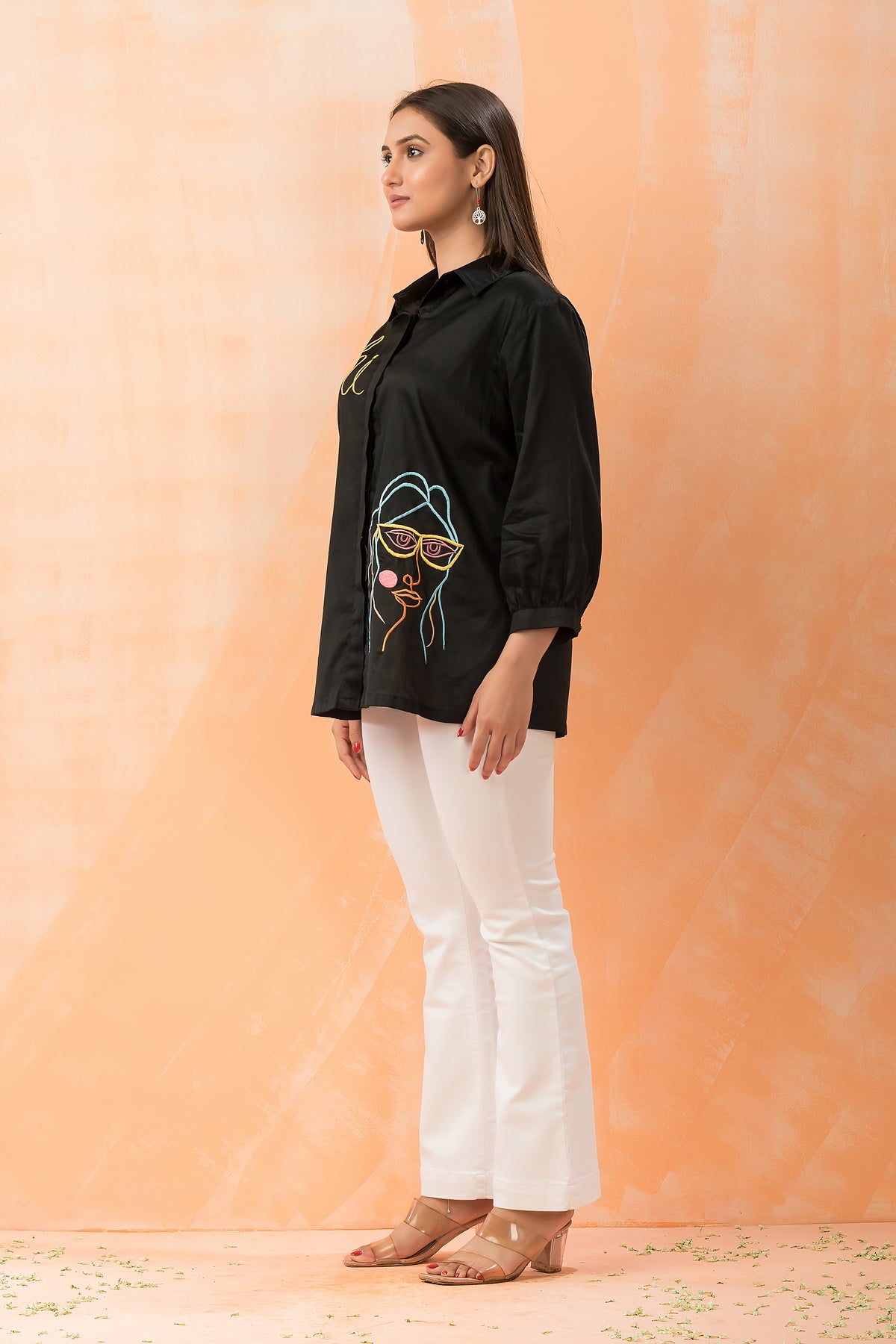 Sacred Suta Embroidered Shirt Collar Top