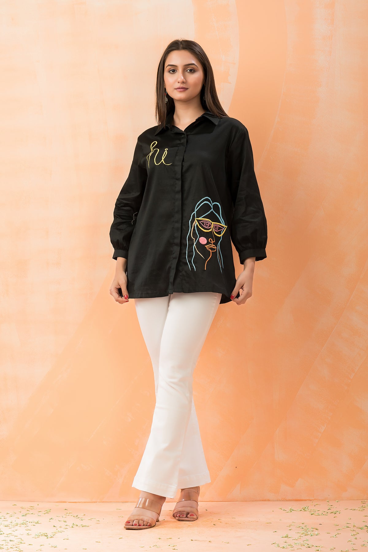 Sacred Suta Embroidered Shirt Collar Top