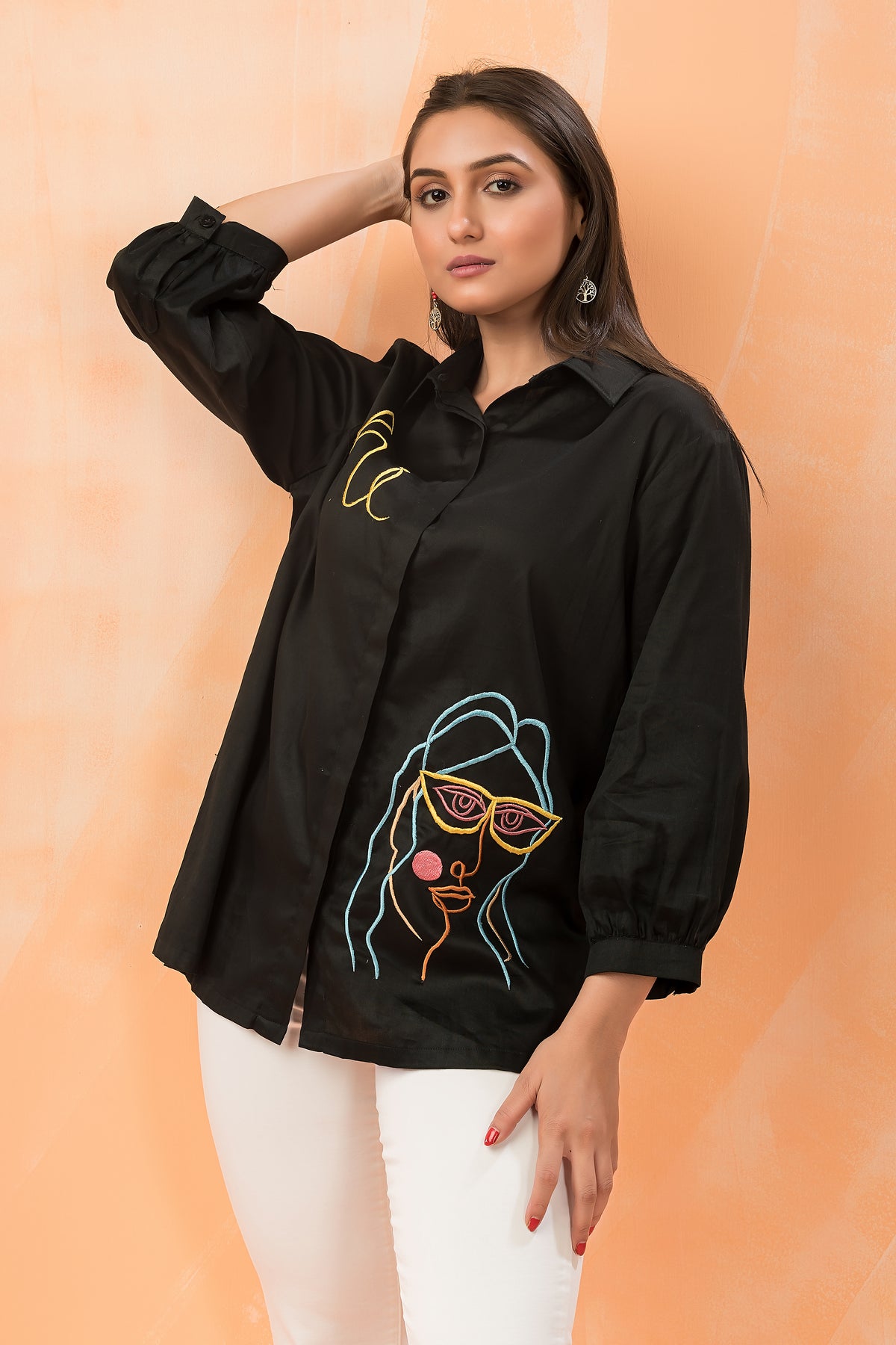 Sacred Suta Embroidered Shirt Collar Top