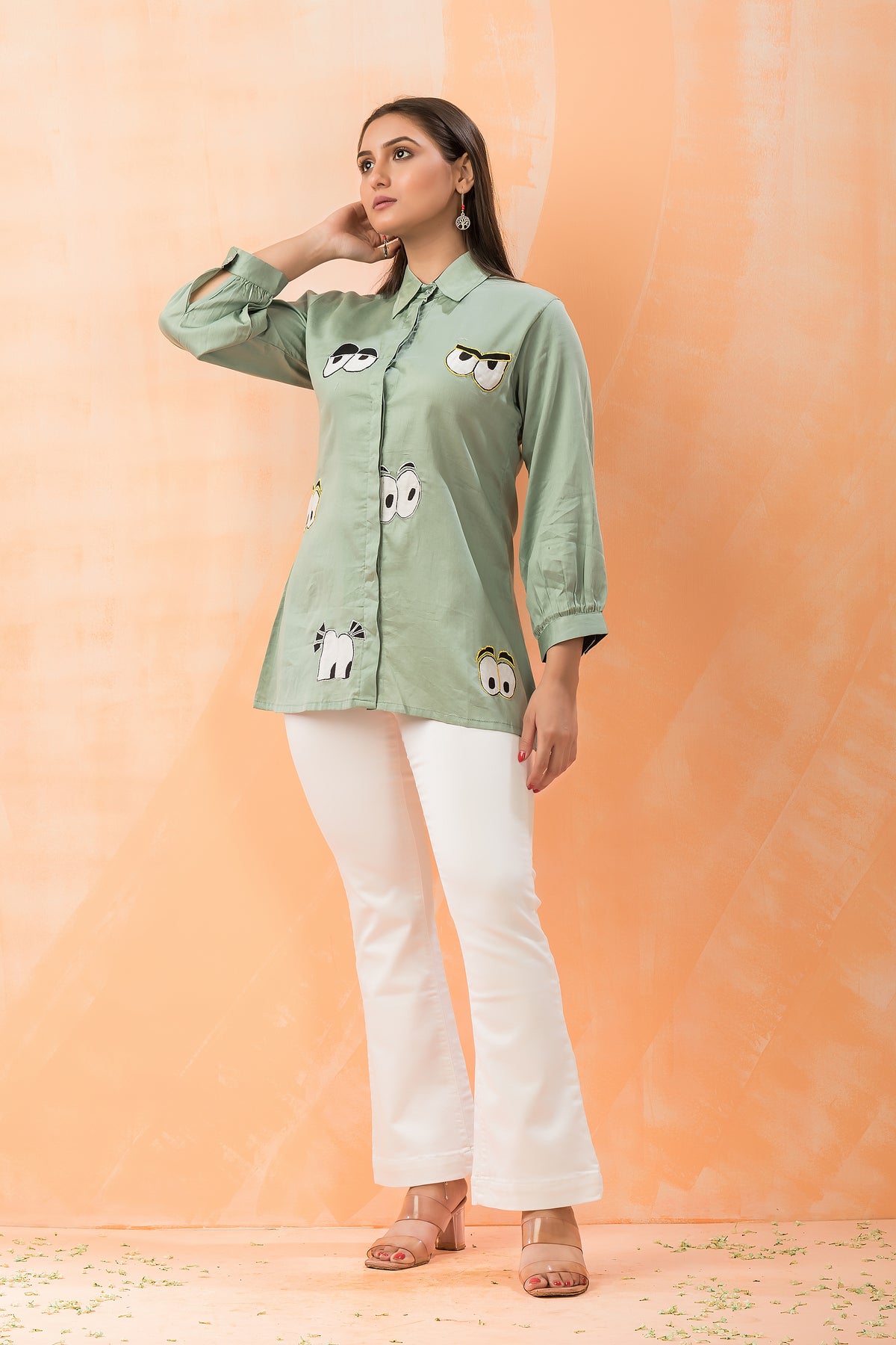 Sacred Suta Embroidered Shirt Collar Top