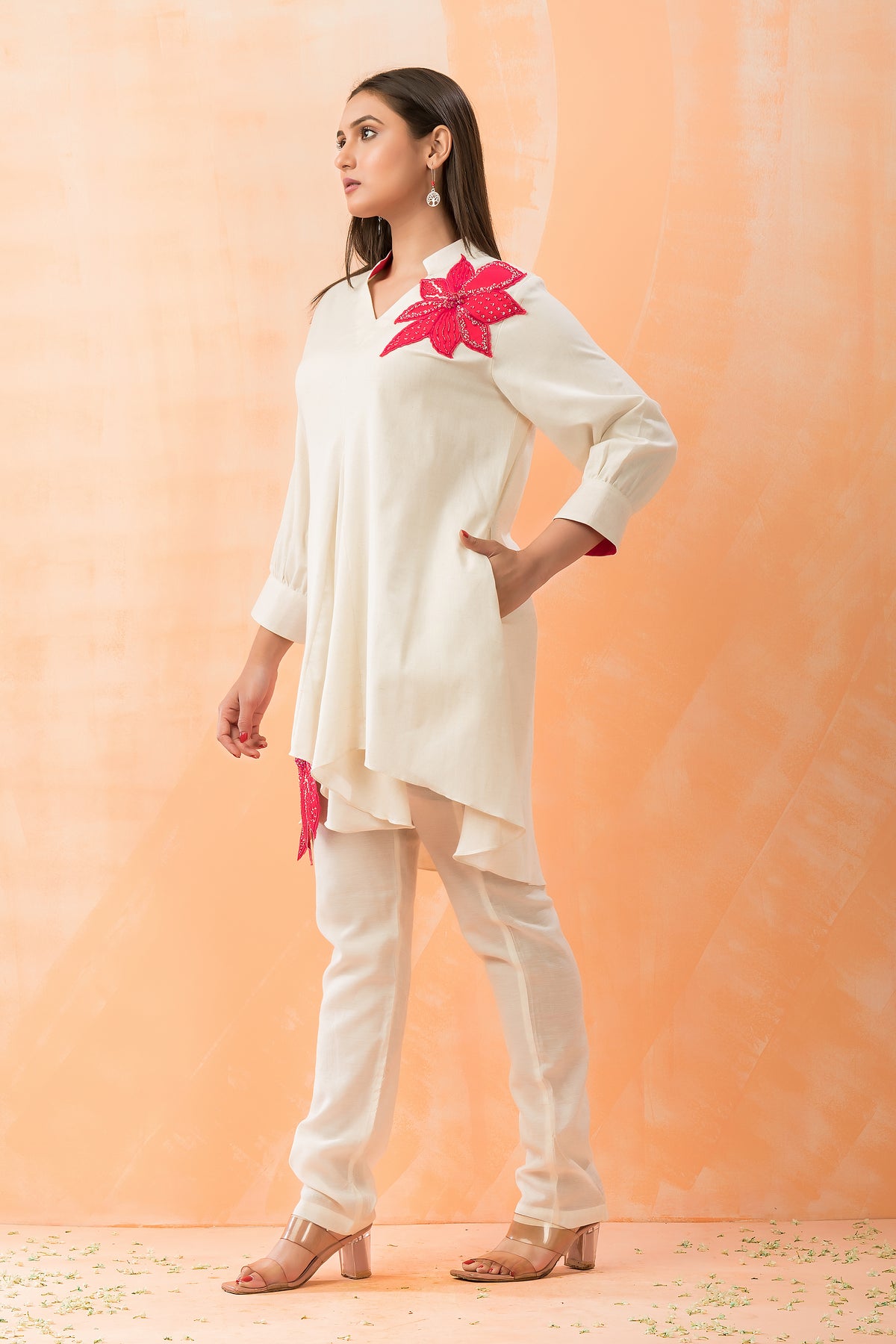 Cotton Kurti-Pant Set with Flower Buta