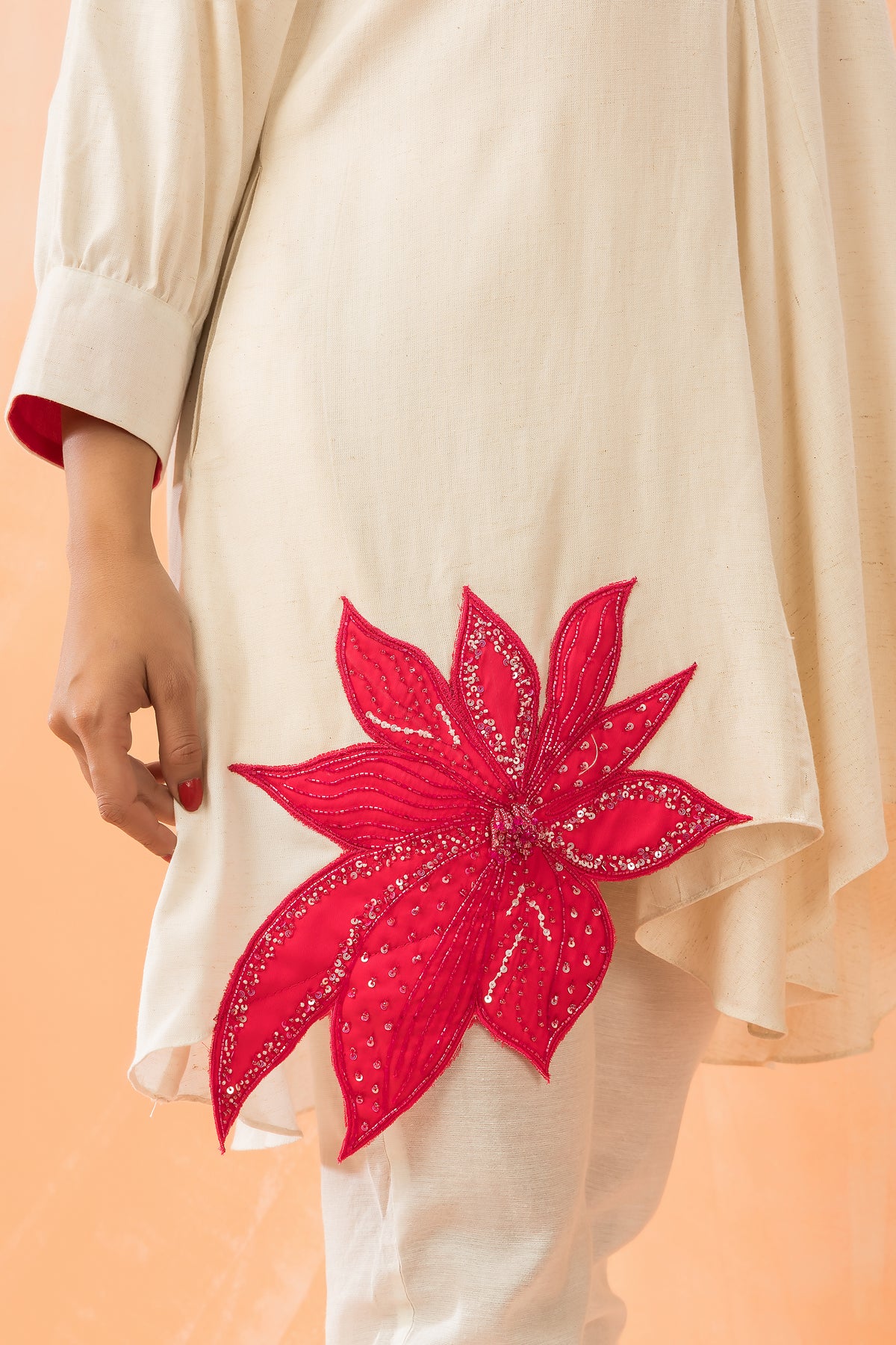 Cotton Kurti-Pant Set with Flower Buta