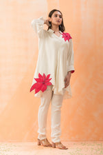 Cotton Kurti-Pant Set with Flower Buta