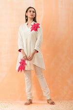 Cotton Kurti-Pant Set with Flower Buta